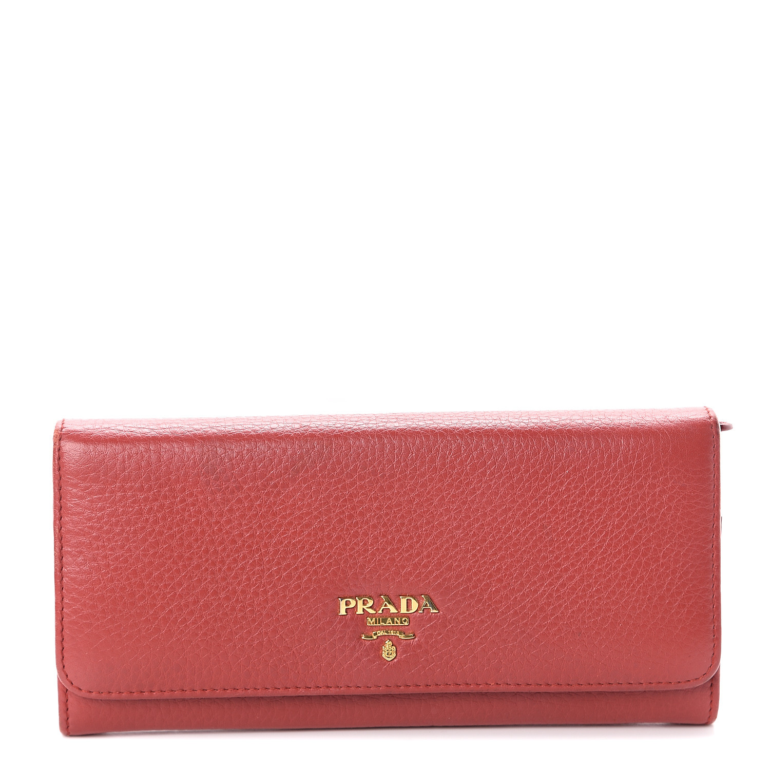 PRADA Vitello Daino Continental Flap Wallet Fuoco 555662 | FASHIONPHILE