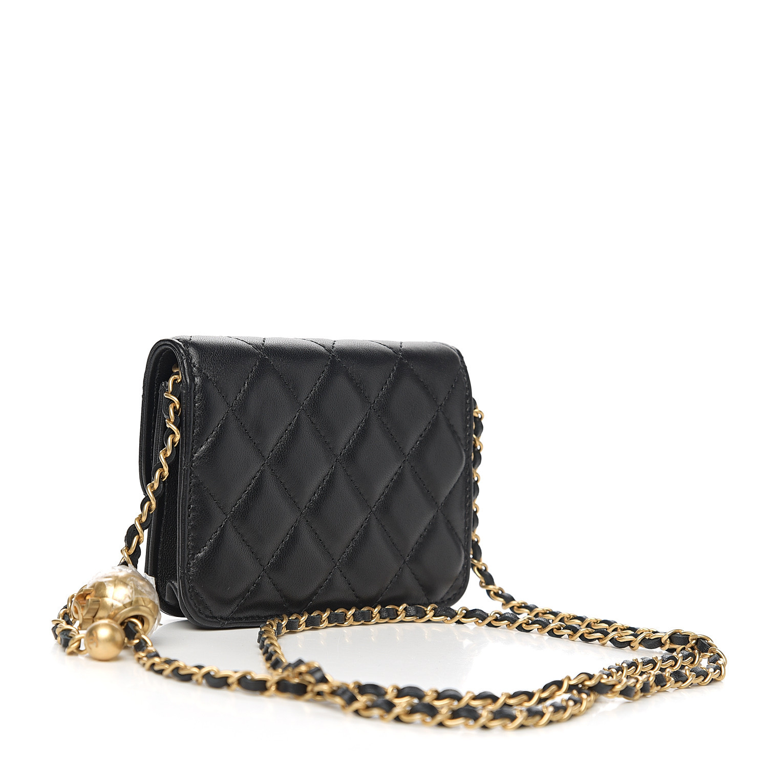 CHANEL Lambskin Quilted Pearl Crush Flap With Chain Black 555554