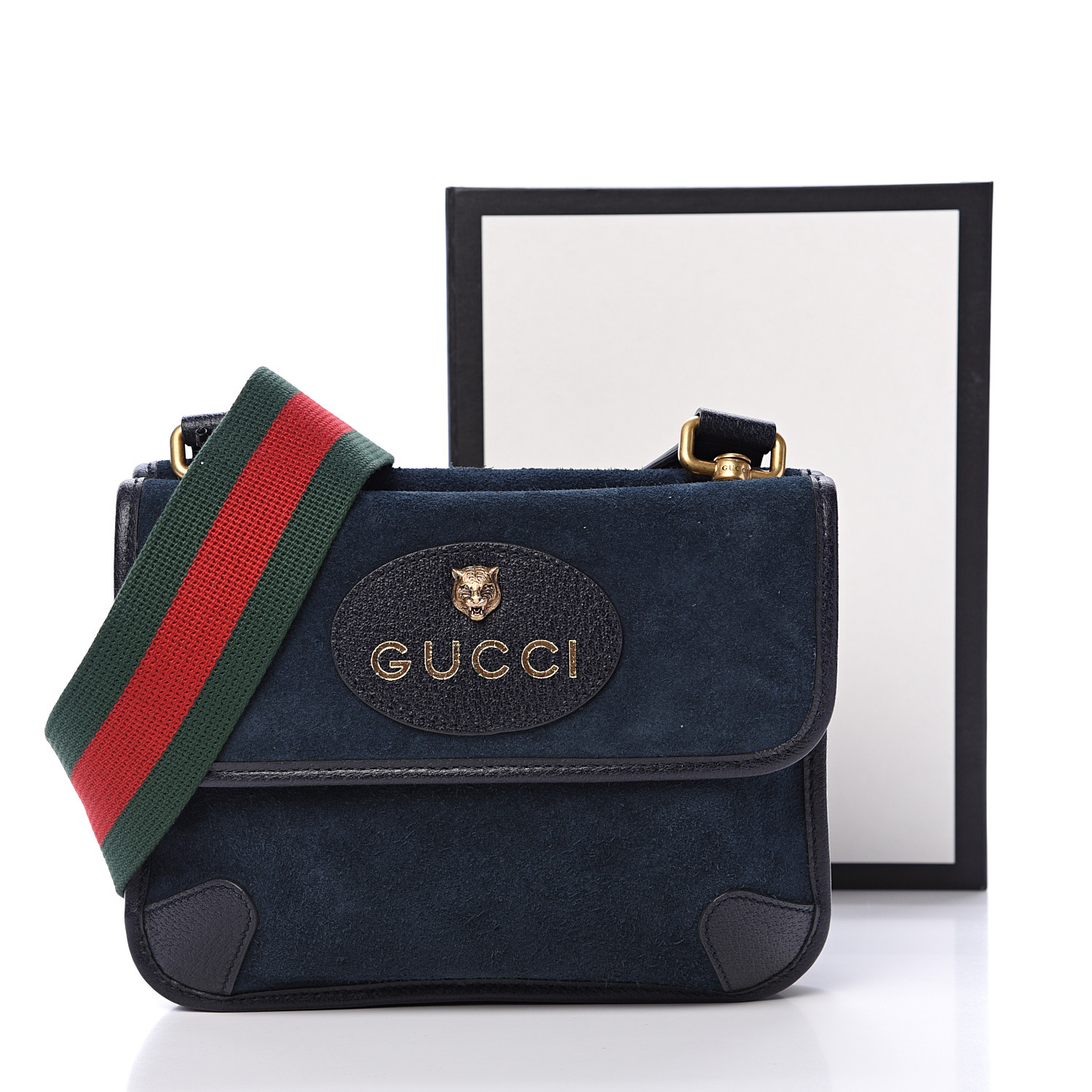 GUCCI Suede Neo Vintage Web Small Messenger Bag Navy 553835