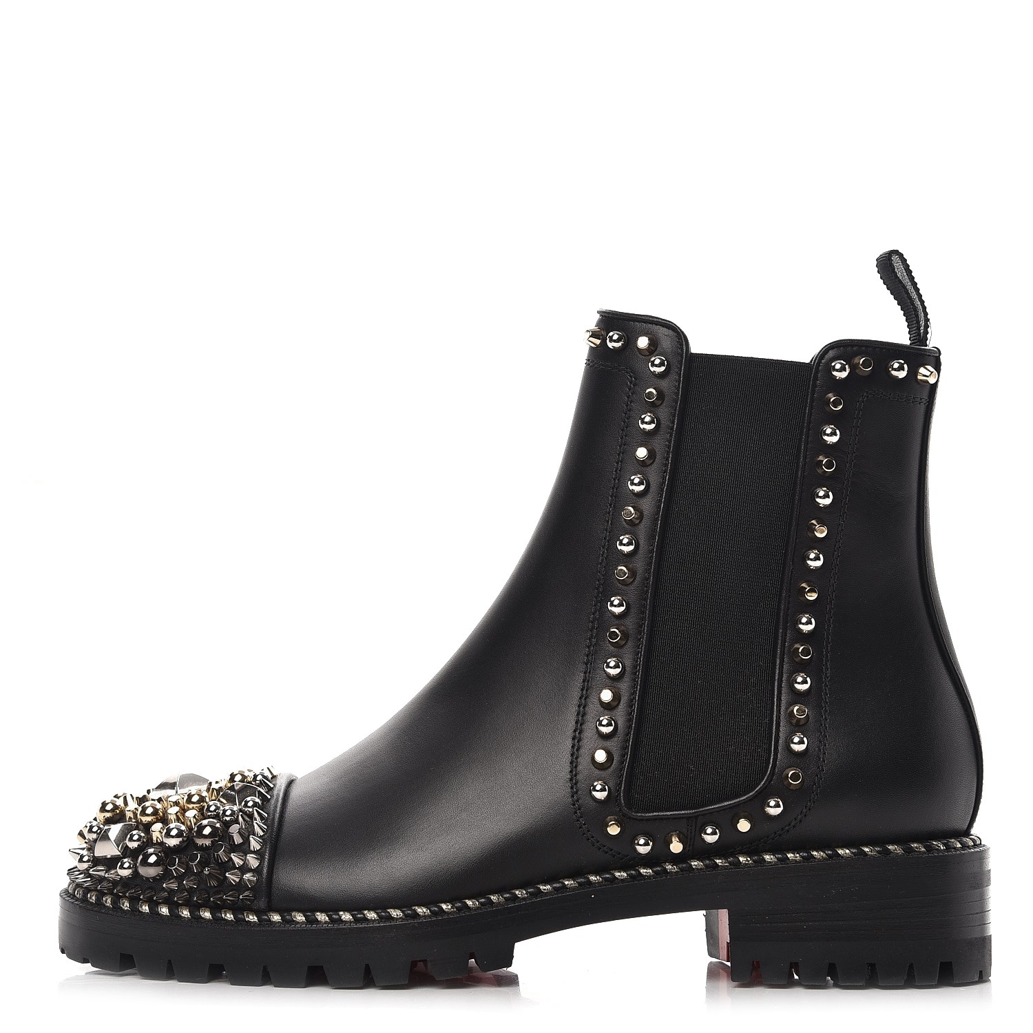 CHRISTIAN LOUBOUTIN Calfskin Studded Chasse A Clou Chelsea Boots 38 ...