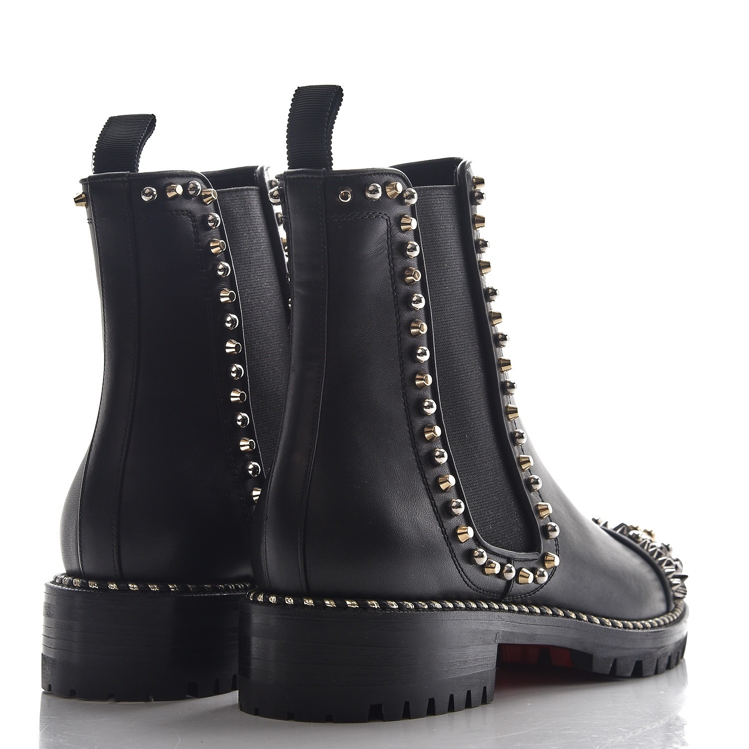 CHRISTIAN LOUBOUTIN Calfskin Studded Chasse A Clou Chelsea Boots 38 ...