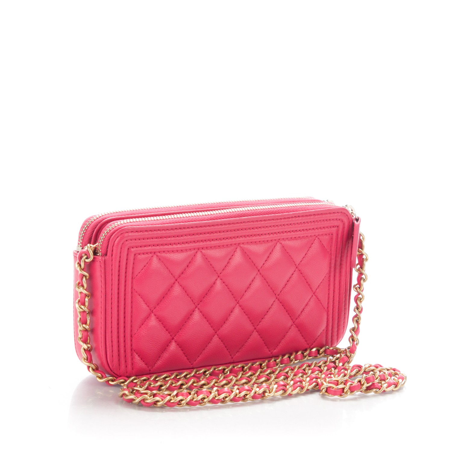 CHANEL Lambskin Quilted Small Boy Clutch With Chain Fuchsia 173180 ...