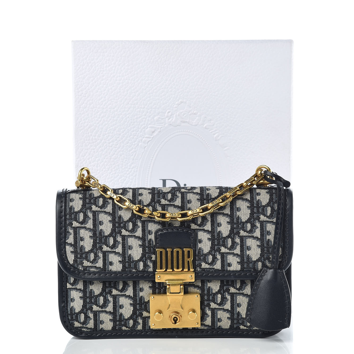 CHRISTIAN DIOR Oblique DiorAddict Small Flap Bag Navy Blue 395227