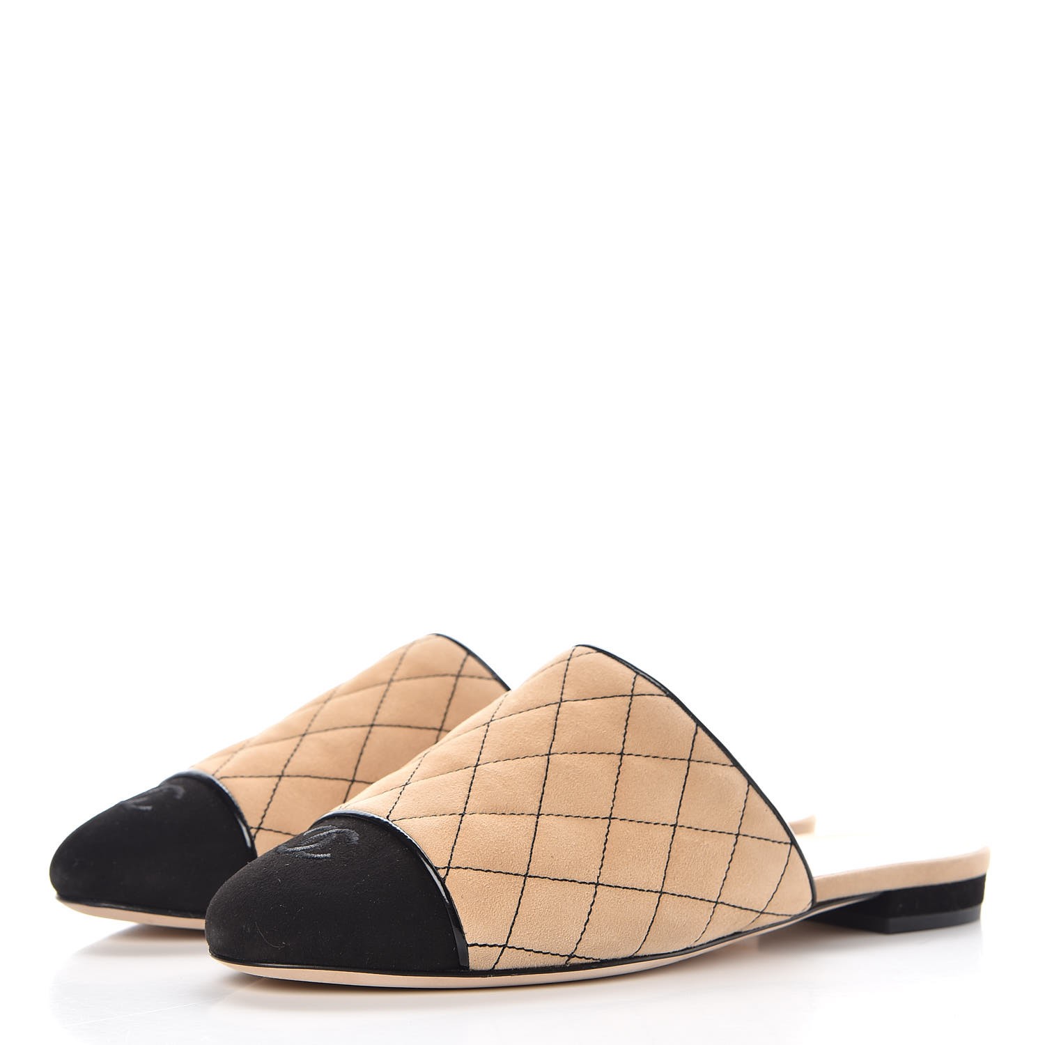 beige quilted mules