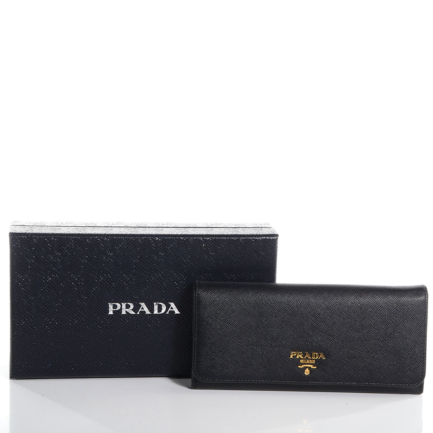 PRADA Saffiano Metal Continental Flap Wallet Nero Black 78124