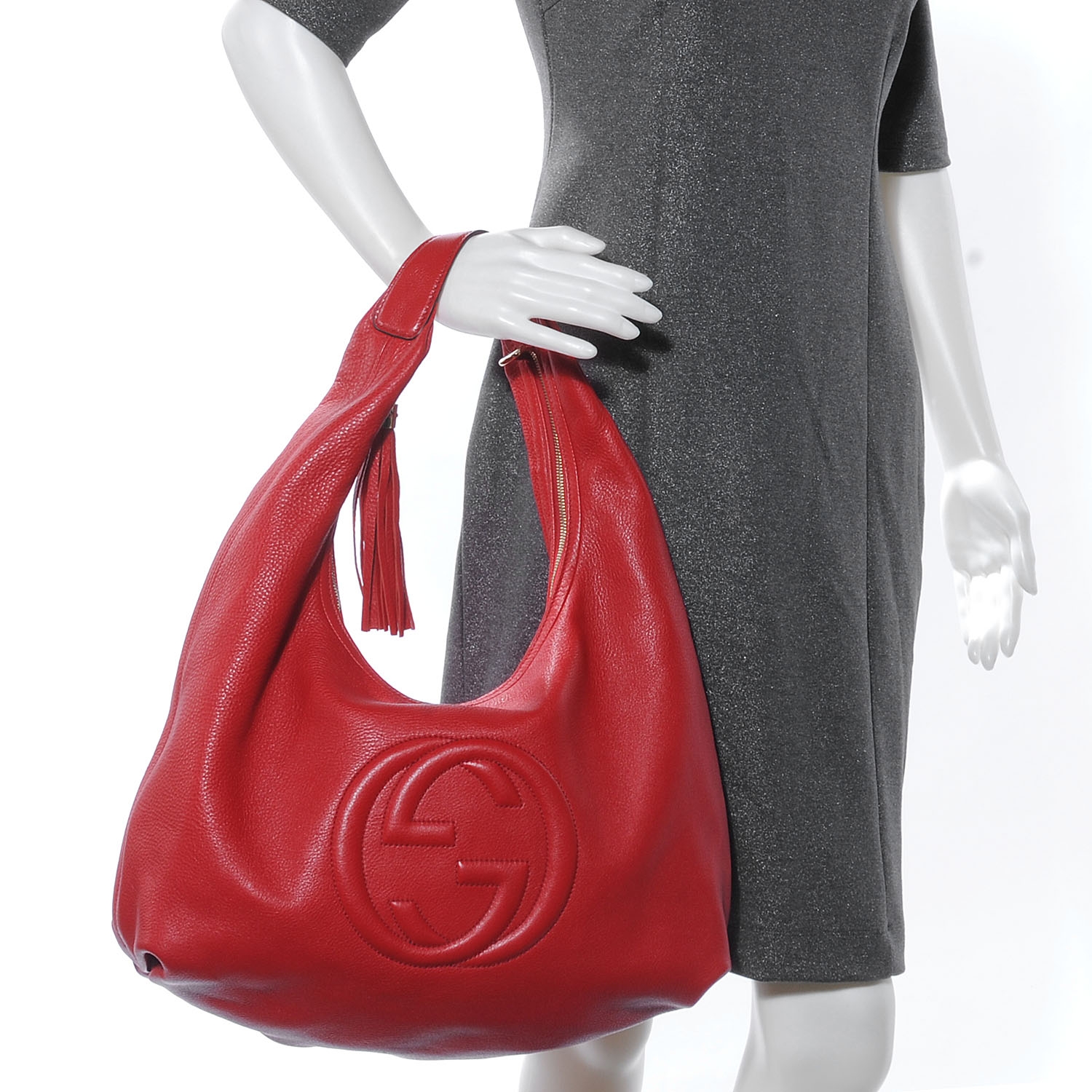 GUCCI Leather Large Soho Hobo Red 51562