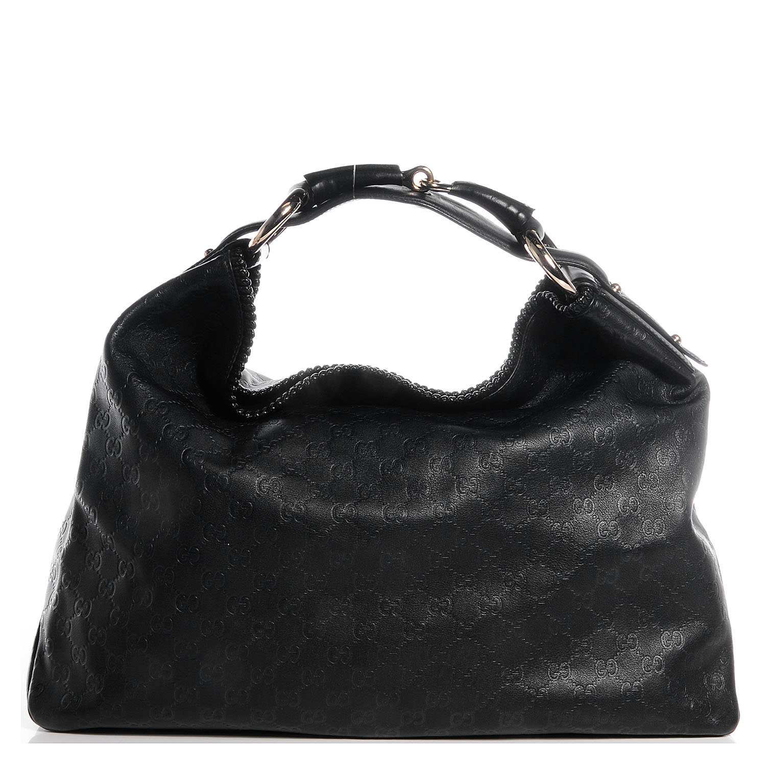 GUCCI Guccissima Large Horsebit Chain Hobo Black 73104