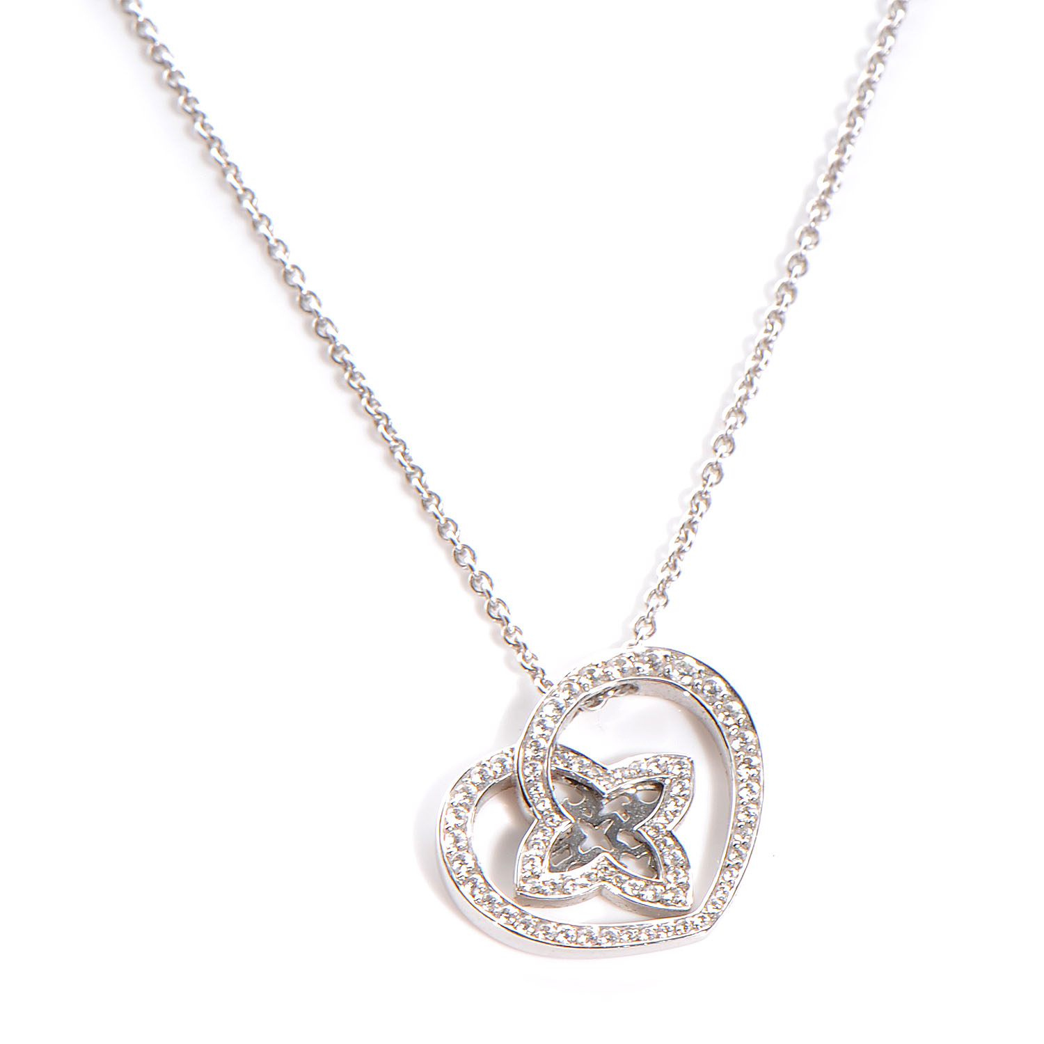 LOUIS VUITTON Diamond 18K White Gold Small Coeur Heart Pendant Necklace 55431