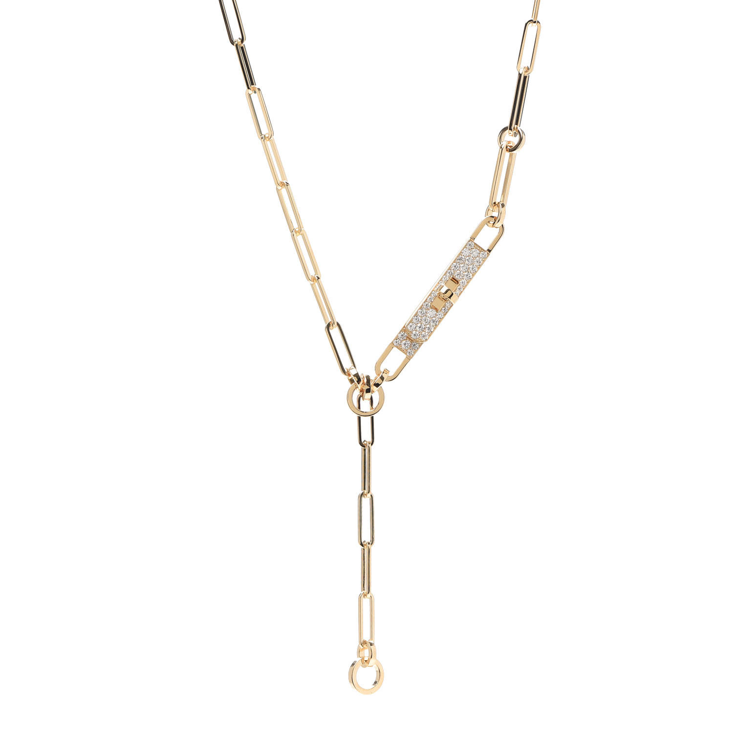 HERMES 18K Yellow Gold Diamond Pave PM Kelly Chaine Lariat Necklace ST ...