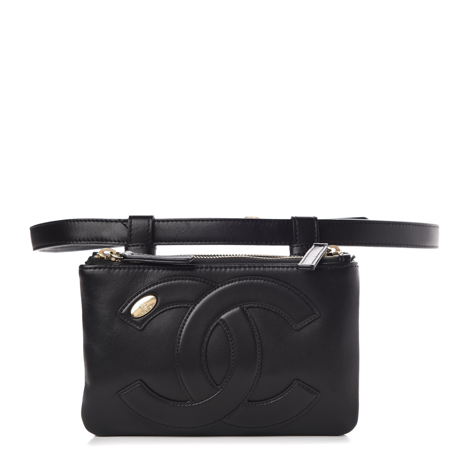 CHANEL Lambskin CC Mania Waist Belt Bag Black 356804