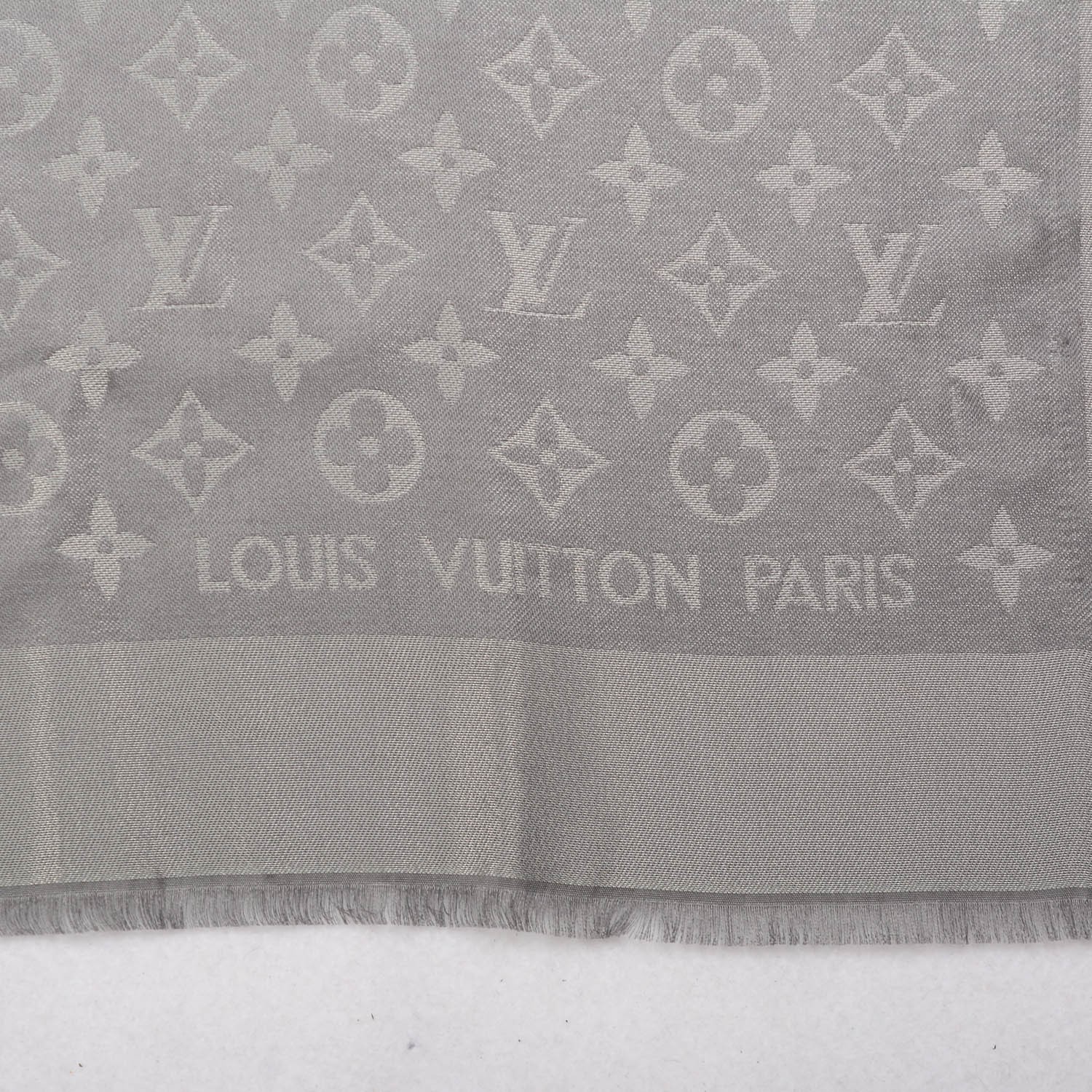 LOUIS VUITTON Silk Lurex Wool Monogram Shine Shawl Charcoal Grey 155995