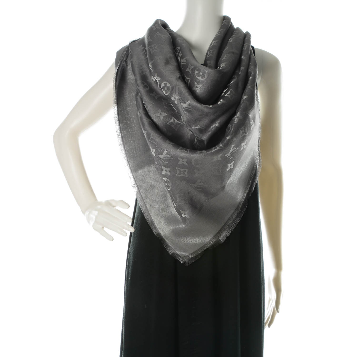 Louis Vuitton charcoal gray monogram shine shawl scarf with black
