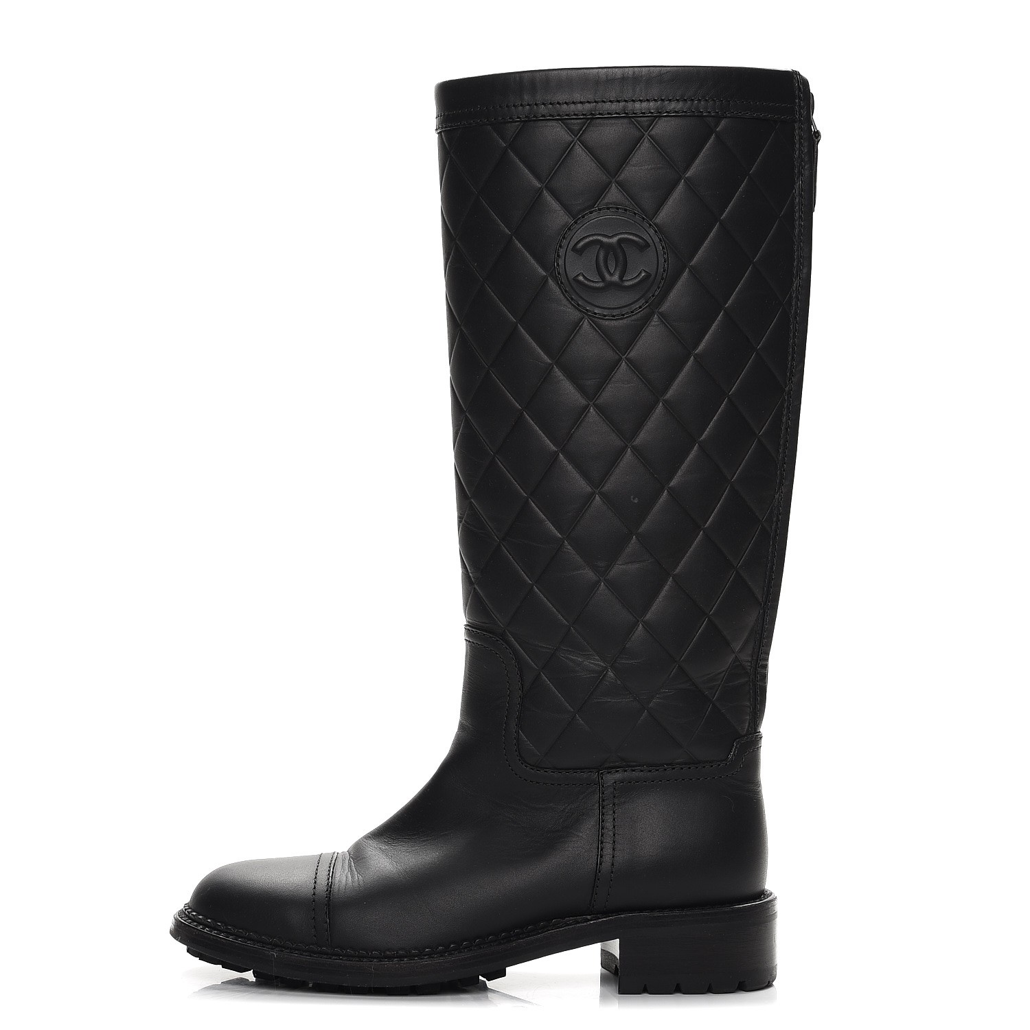 CHANEL Calfskin Quilted Riding Boots 35.5 Black 221148
