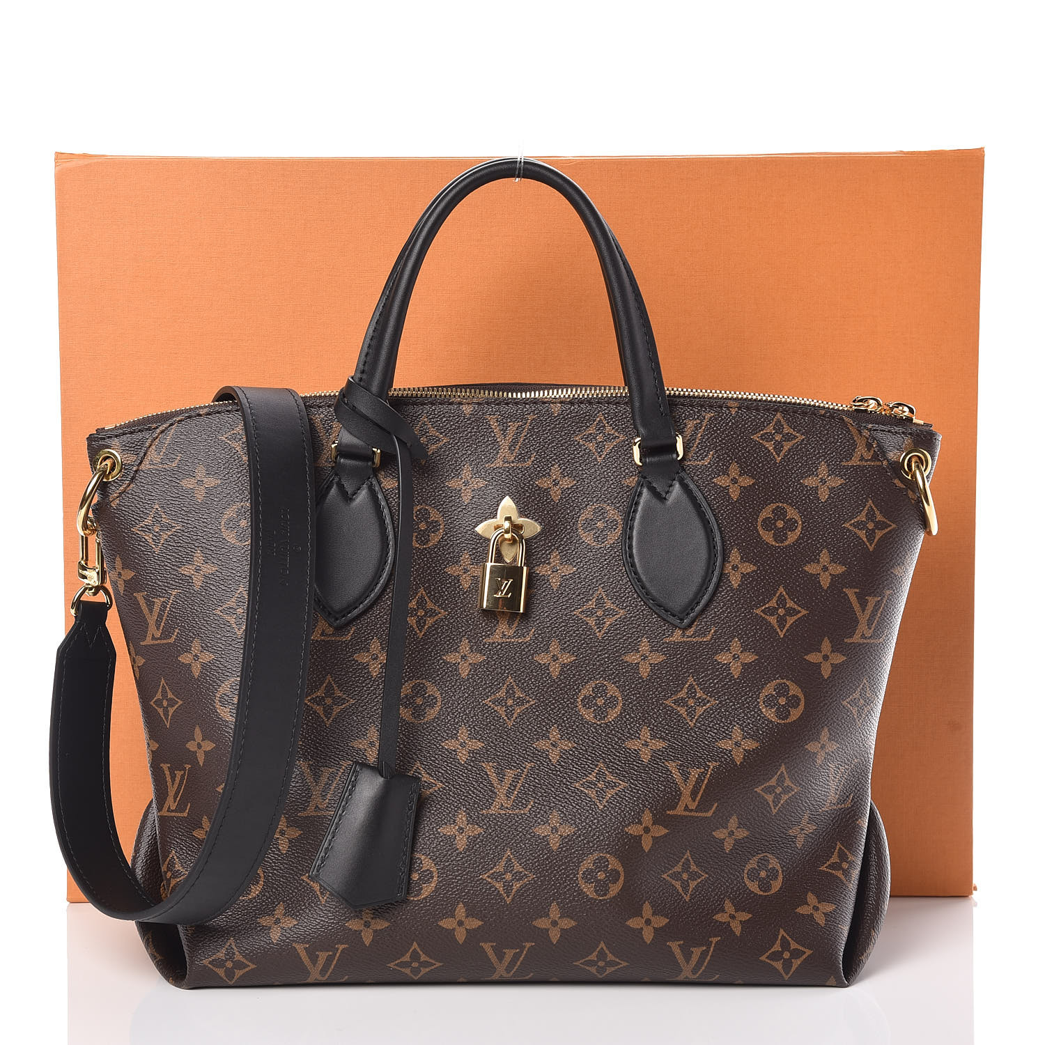 LOUIS VUITTON Monogram Flower Zipped Tote MM Black 390769