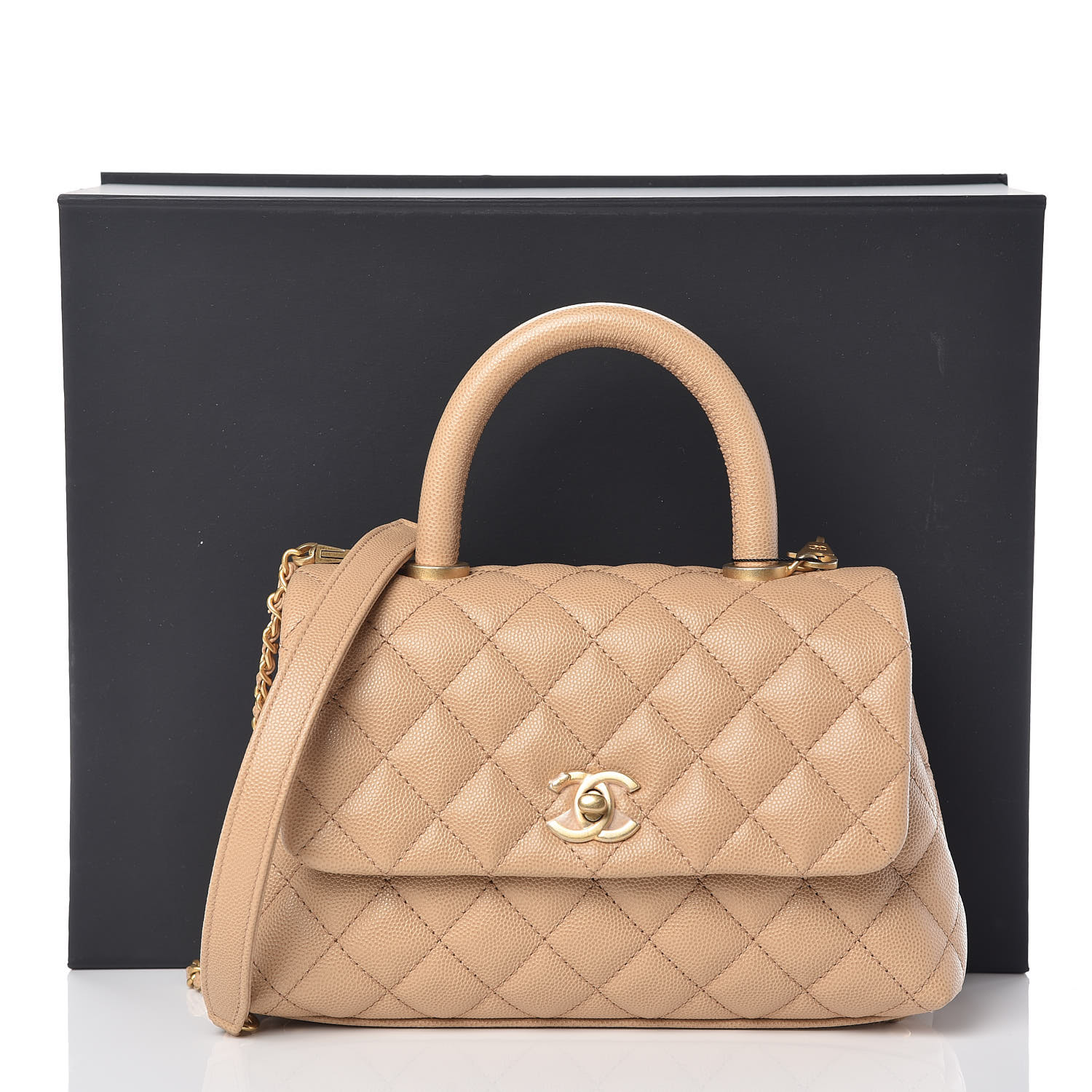 Chanel Caviar Quilted Mini Coco Handle Flap Beige Fashionphile