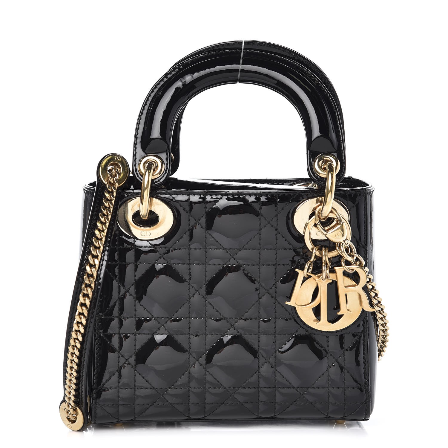 CHRISTIAN DIOR Patent Cannage Quilted Mini Lady Dior Black 338044