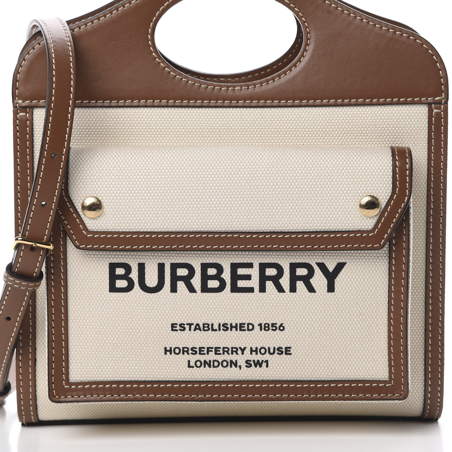 BURBERRY Canvas Smooth Calfskin Mini Two Tone Pocket Bag Natural Malt