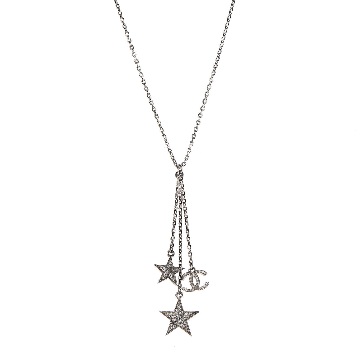 Chanel Crystal Glitter Enamel Cc Star Drop Necklace Silver Fashionphile Chanel Crystal Glitter Enamel Cc Star Drop Necklace Silver Fashionphile