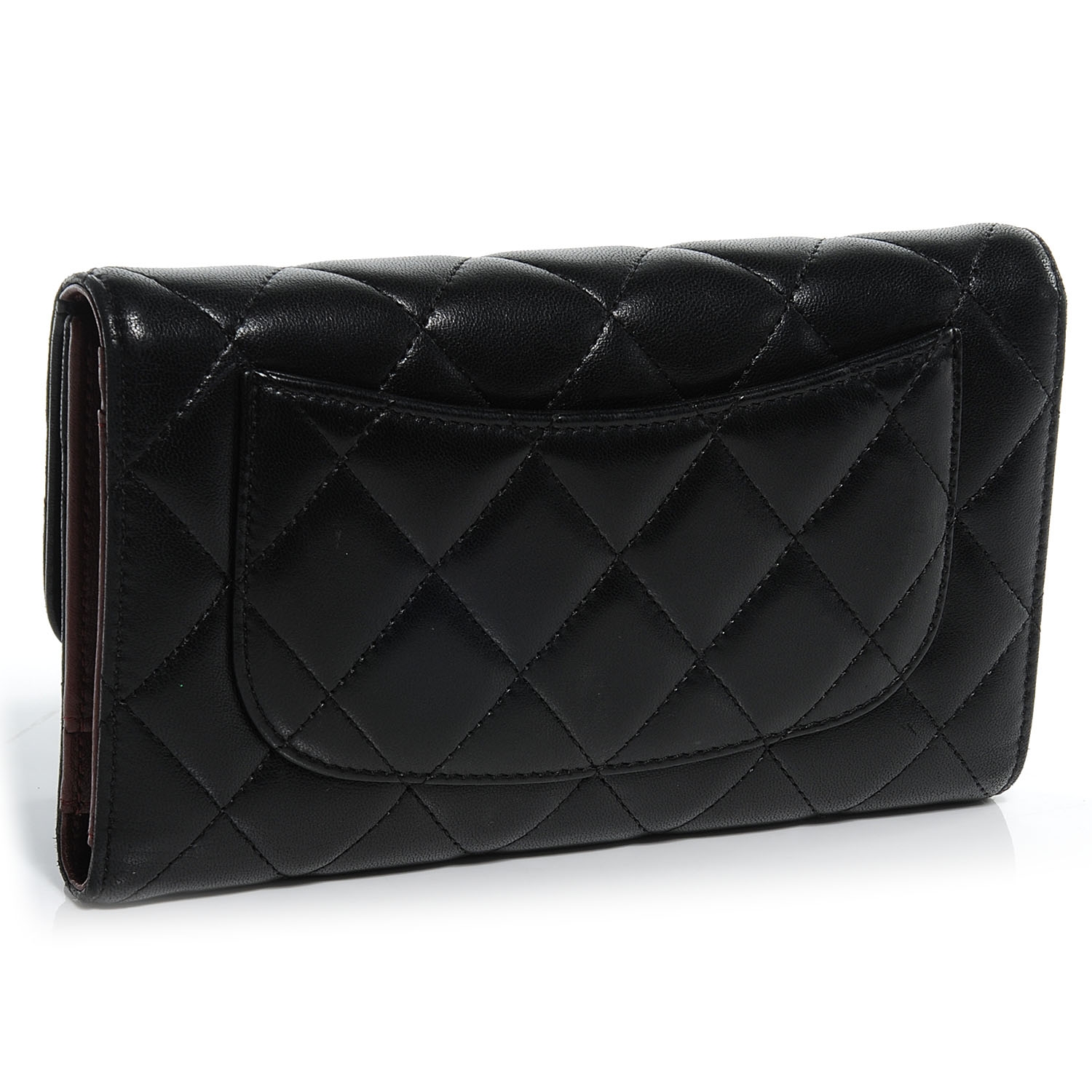 CHANEL Lambskin Quilted Large Flap Wallet Black 52553