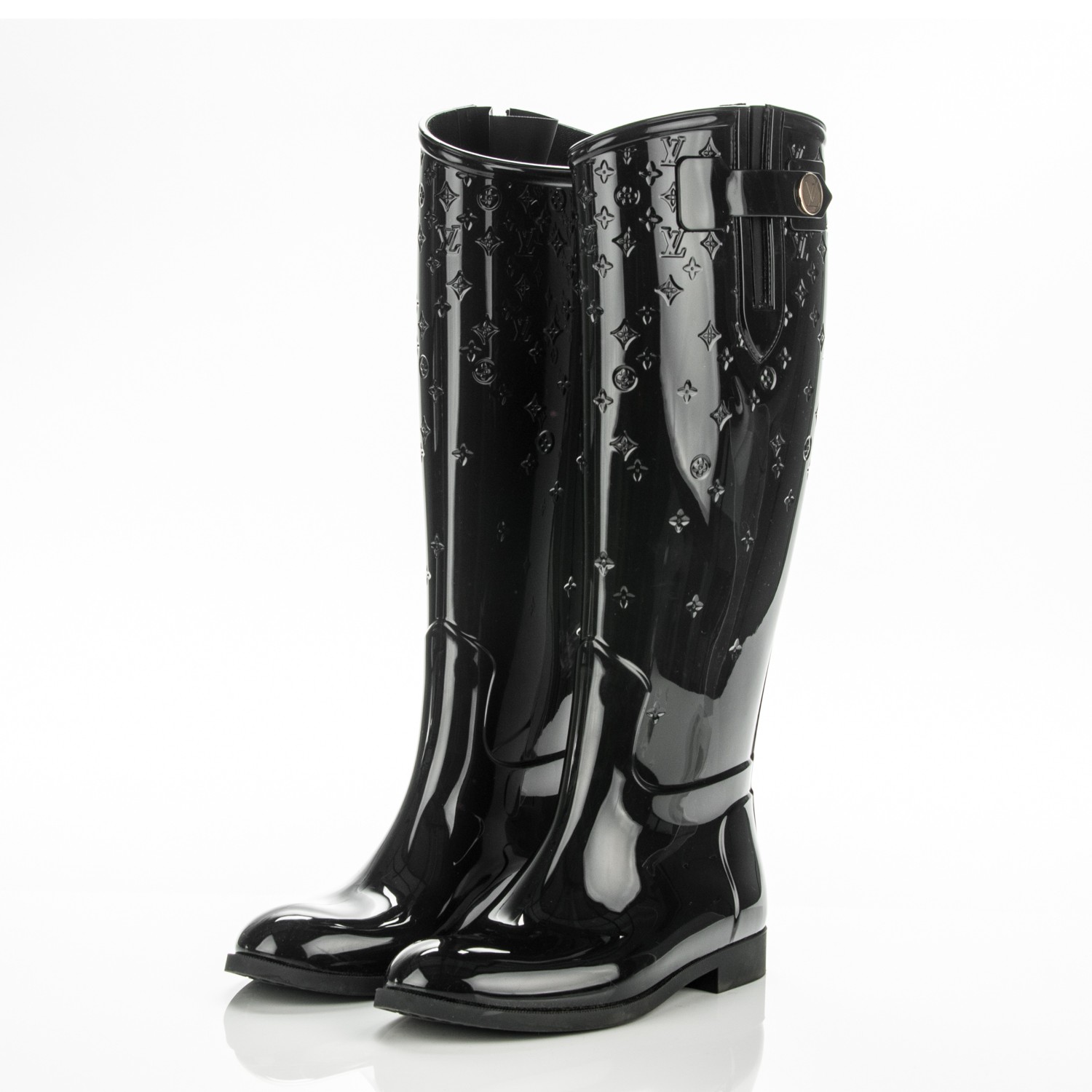 LOUIS VUITTON Rubber Monogram Drops High Boots 36 Black 176399