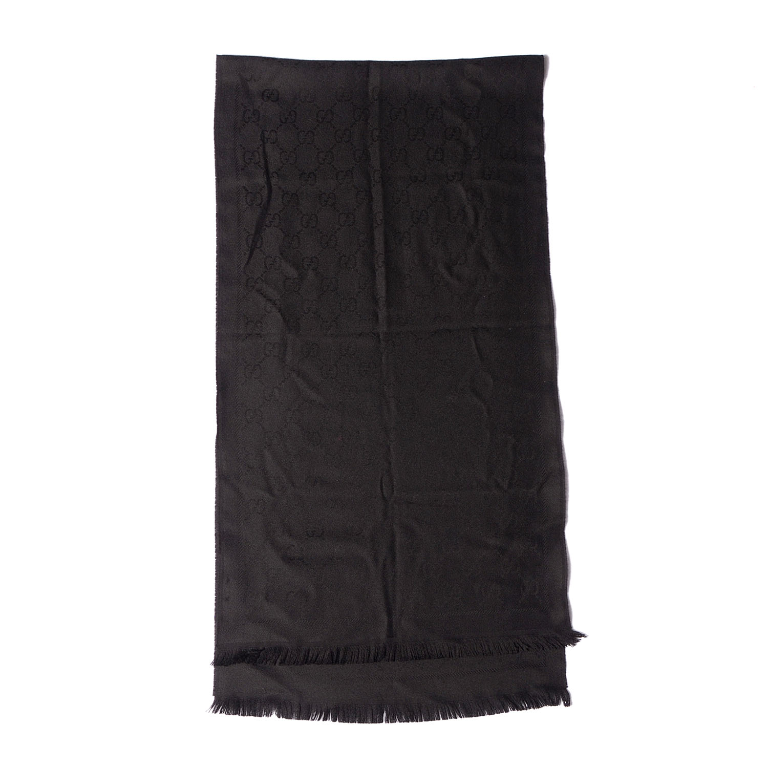 Gucci Wool Gg Jacquard Pattern Knit Scarf Black 79114 Gucci Wool Gg Jacquard Pattern Knit Scarf Black 79114