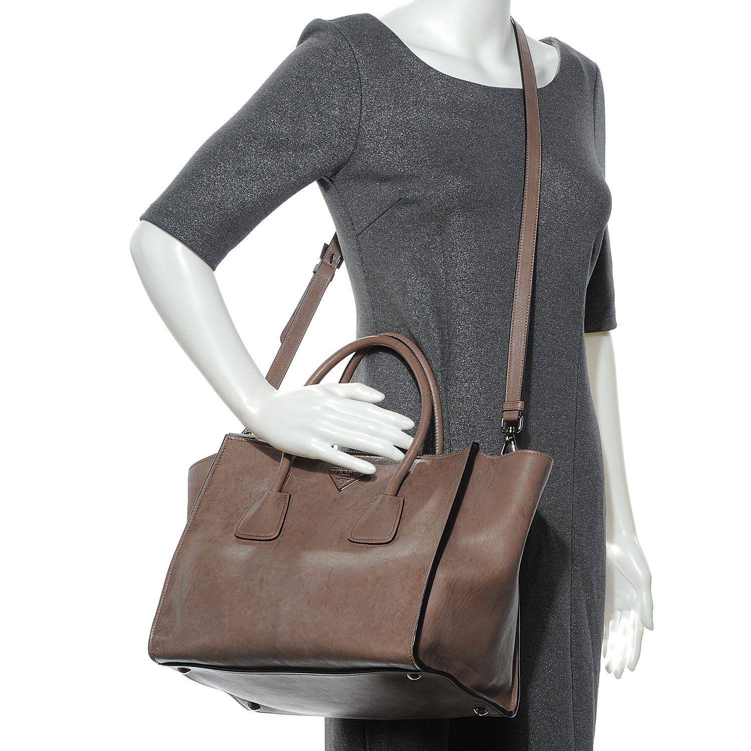 prada glace calf twin pocket tote