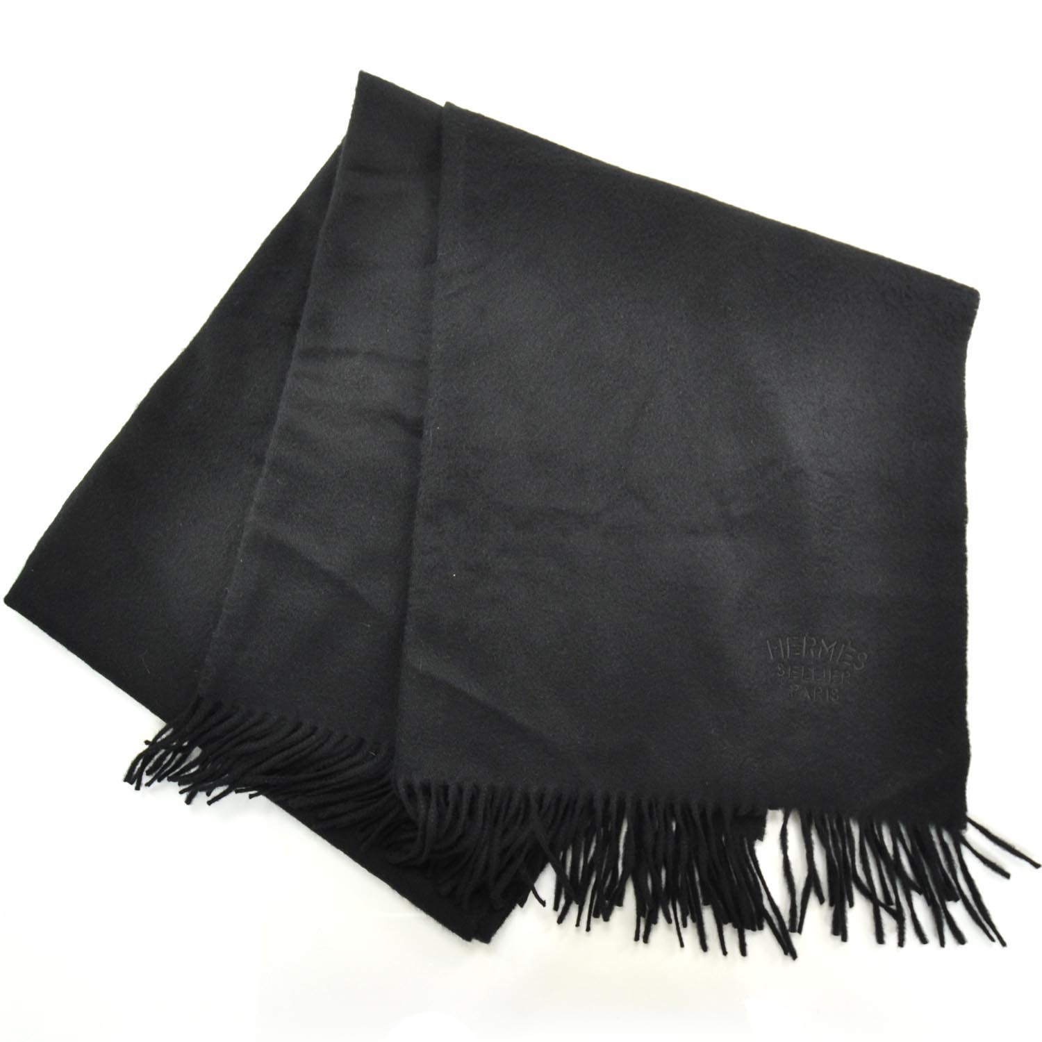 HERMES Cashmere Broderie Scarf Black 