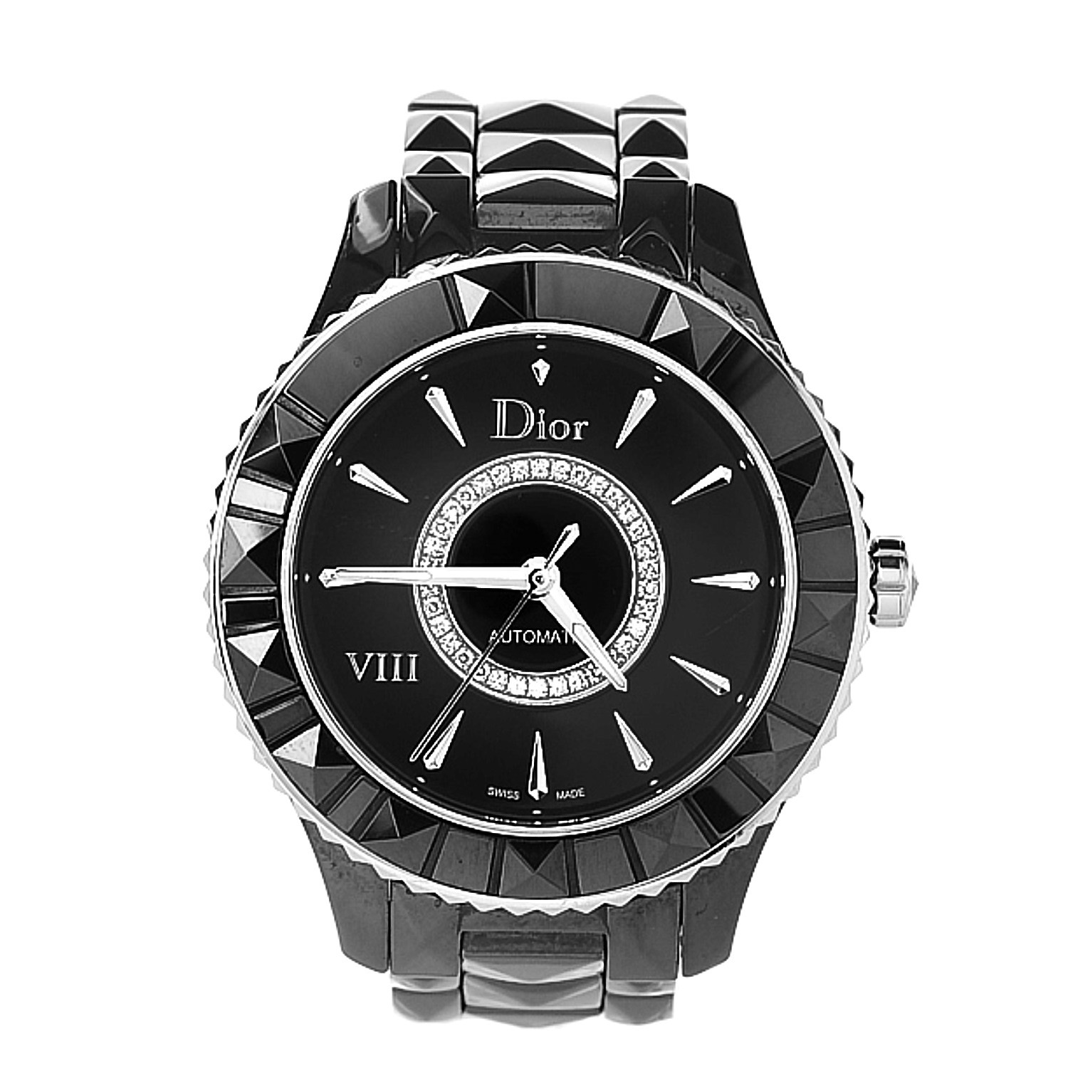 CHRISTIAN DIOR Ceramic Diamond 38mm Dior VIII Automatic Watch Black 234210