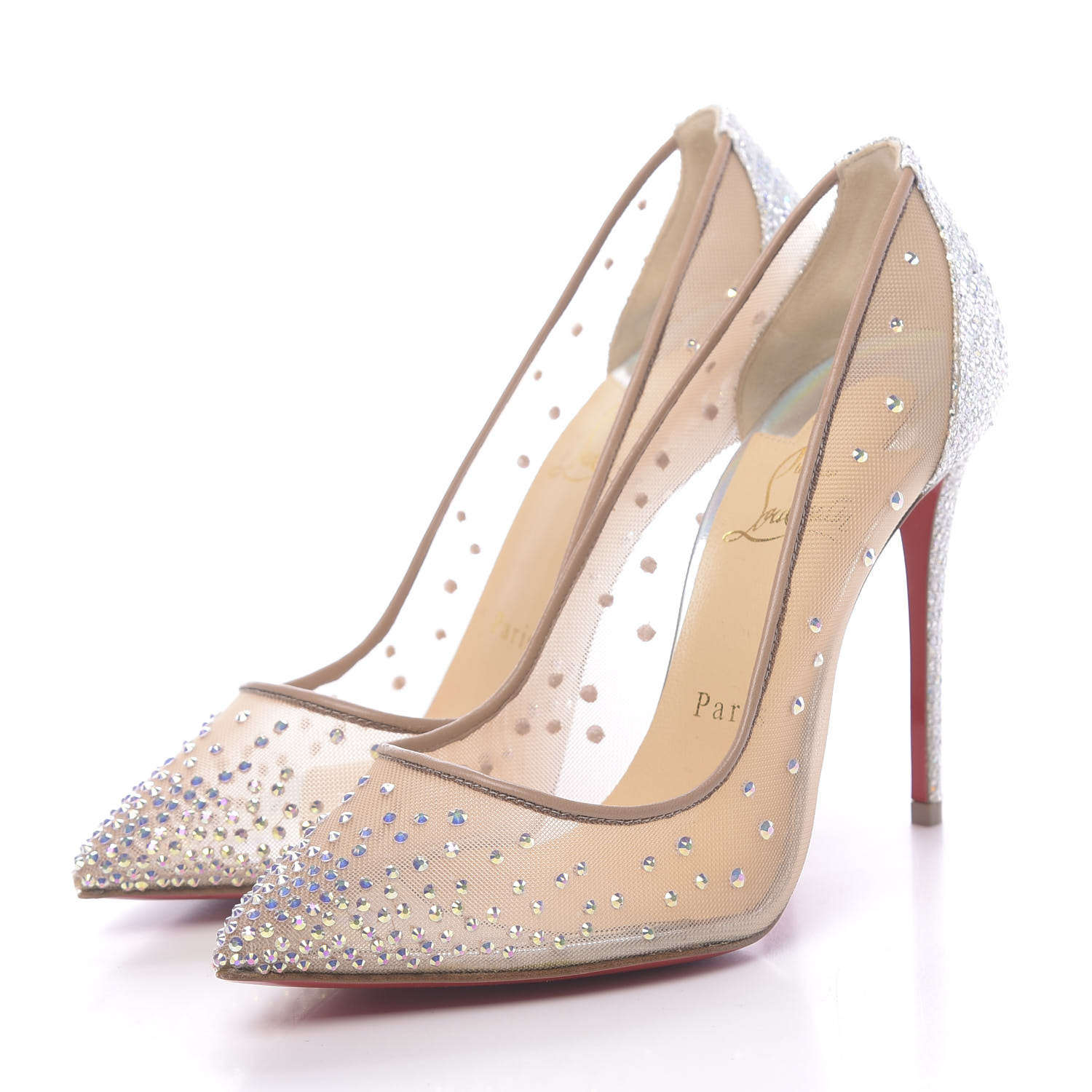 CHRISTIAN LOUBOUTIN Crystal Strass Follies 100 Pumps 37 Crystal 647585 ...