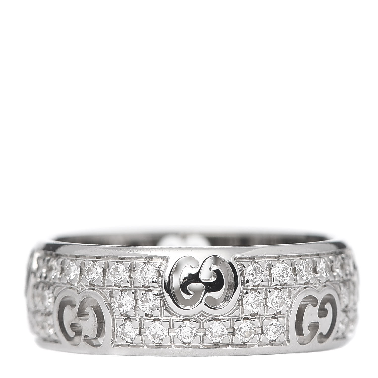GUCCI 18K White Gold Diamond Pave 6mm Icon Band Ring 49 5 639330 ...
