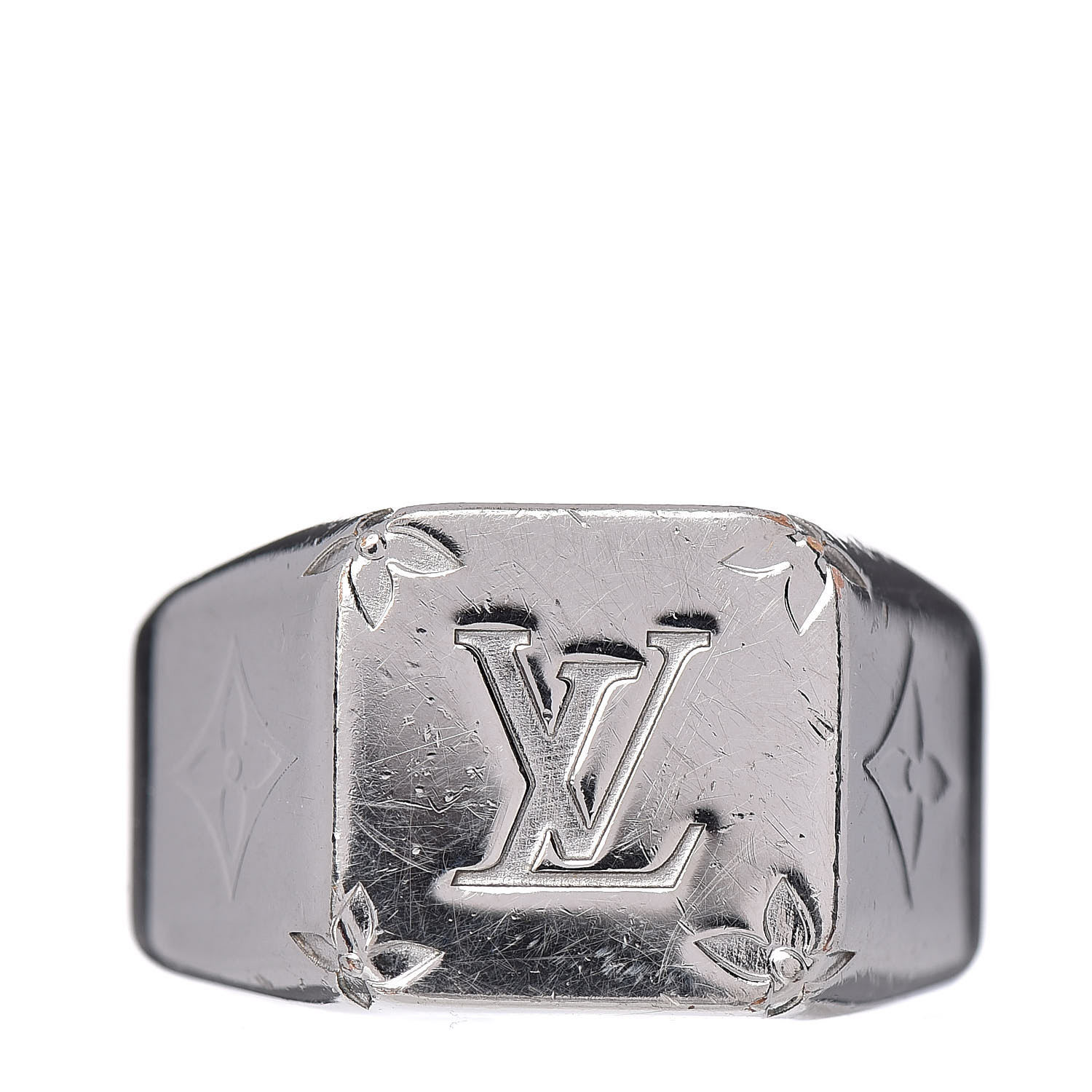 LOUIS VUITTON Monogram Signet Ring 10 Silver 503145