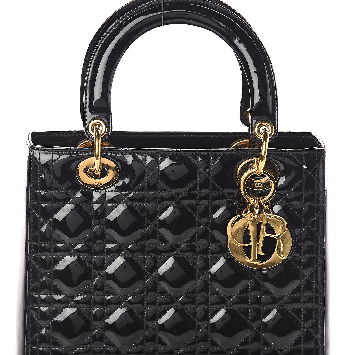 CHRISTIAN DIOR Patent Cannage Medium Lady Dior Black 503298 | FASHIONPHILE