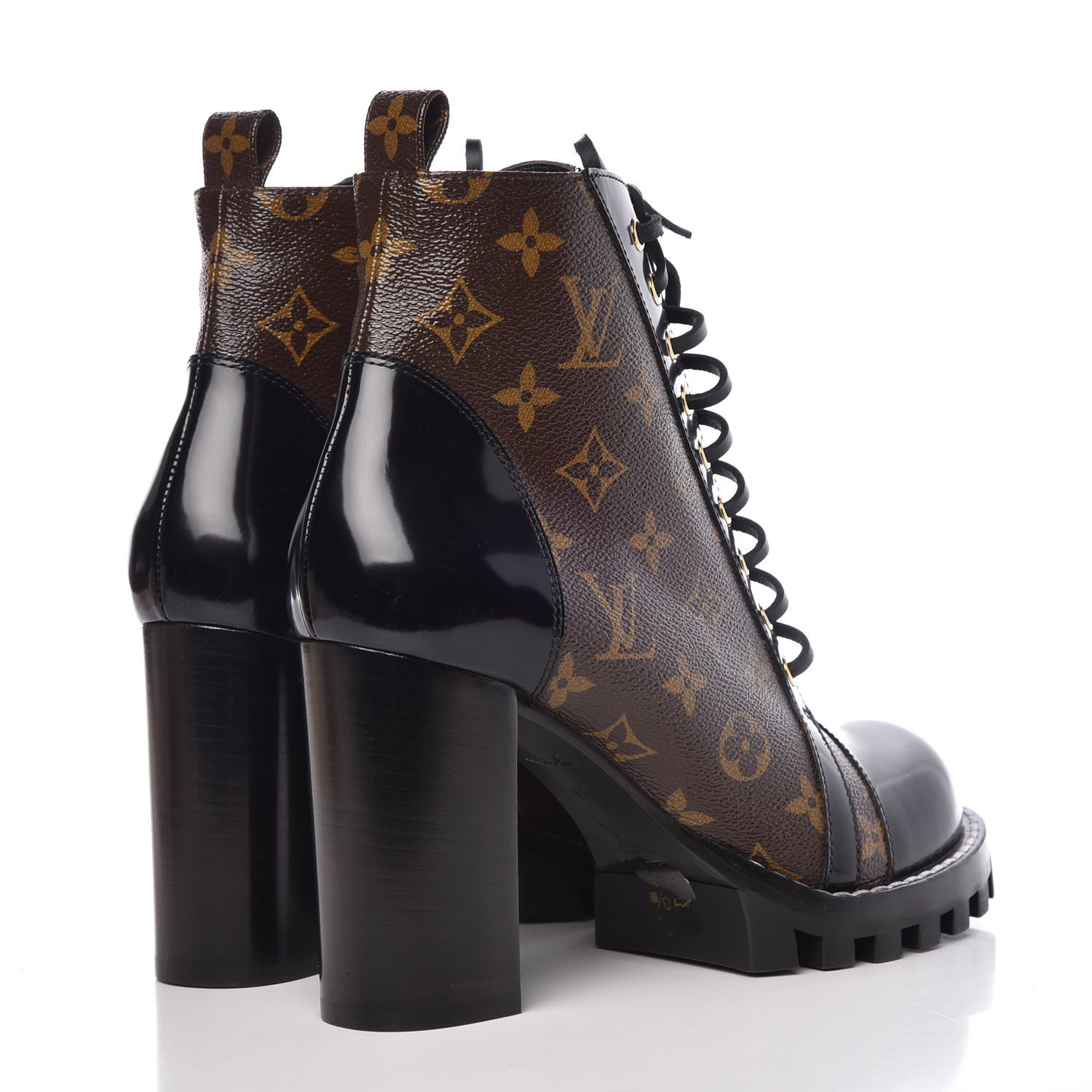 LOUIS VUITTON Patent Monogram Calfskin Star Trail Ankle Boots 41 Black 338304