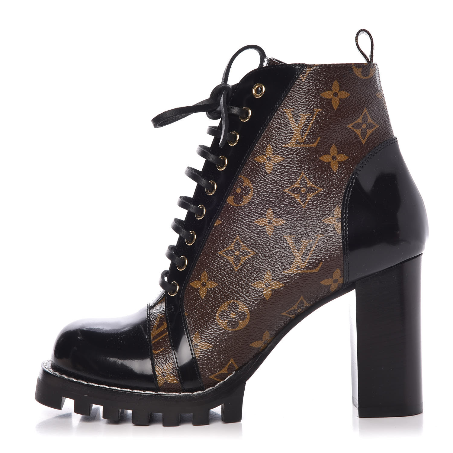 LOUIS VUITTON Patent Monogram Calfskin Star Trail Ankle Boots 41 Black 338304