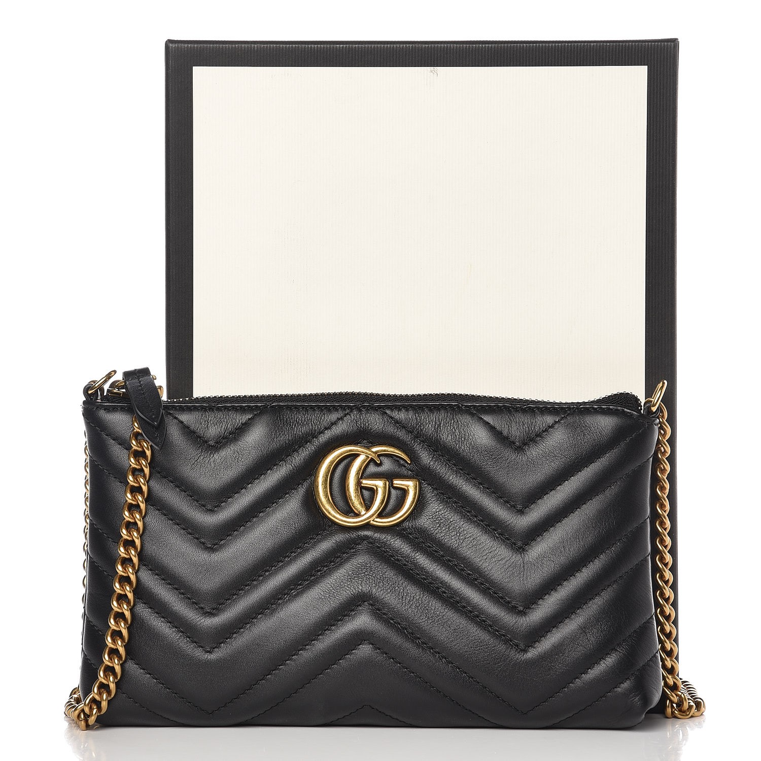 GUCCI Calfskin Matelasse Mini GG Marmont Chain Bag Black 264132