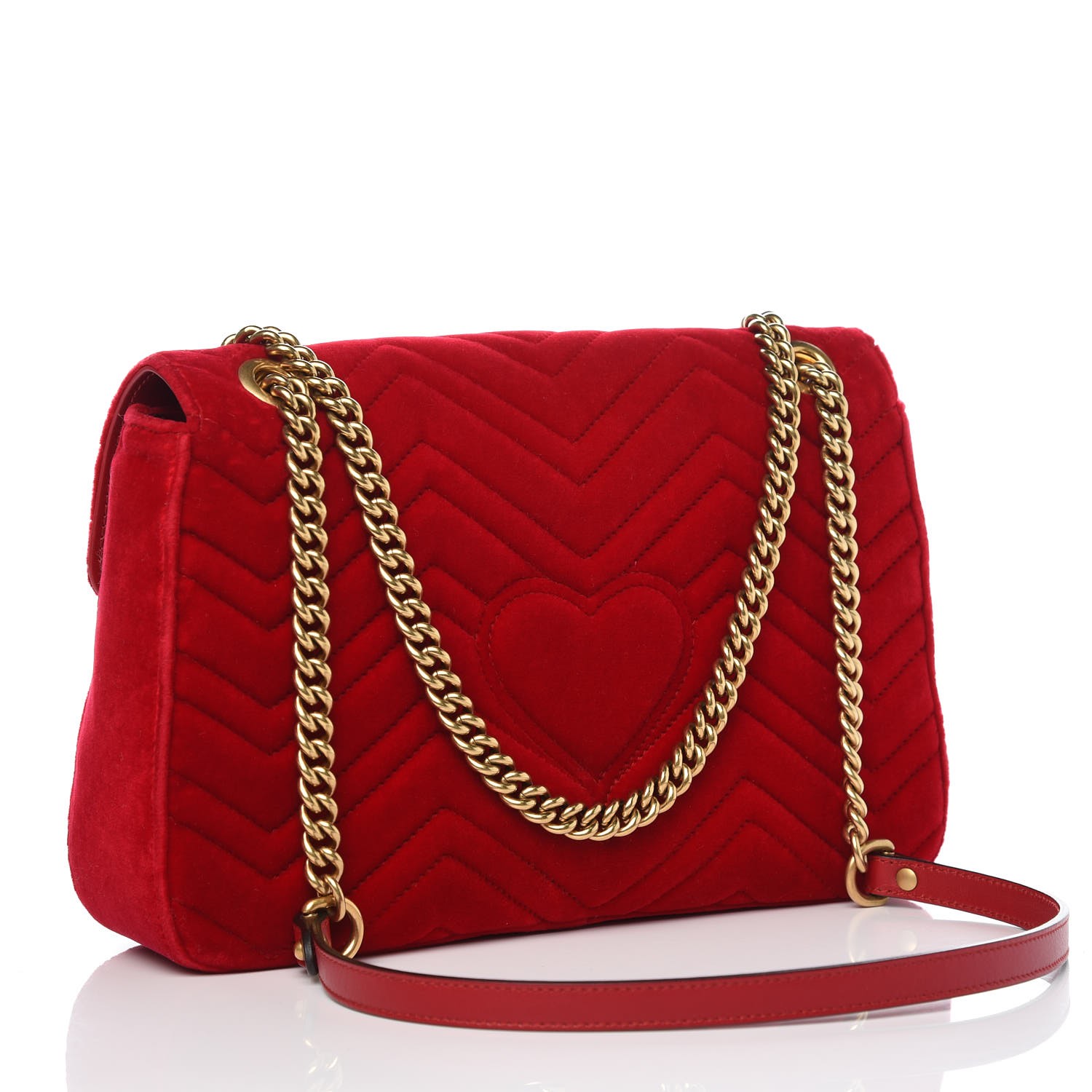 GUCCI Velvet Matelasse Medium GG Marmont Shoulder Bag Hibiscus Red 331069