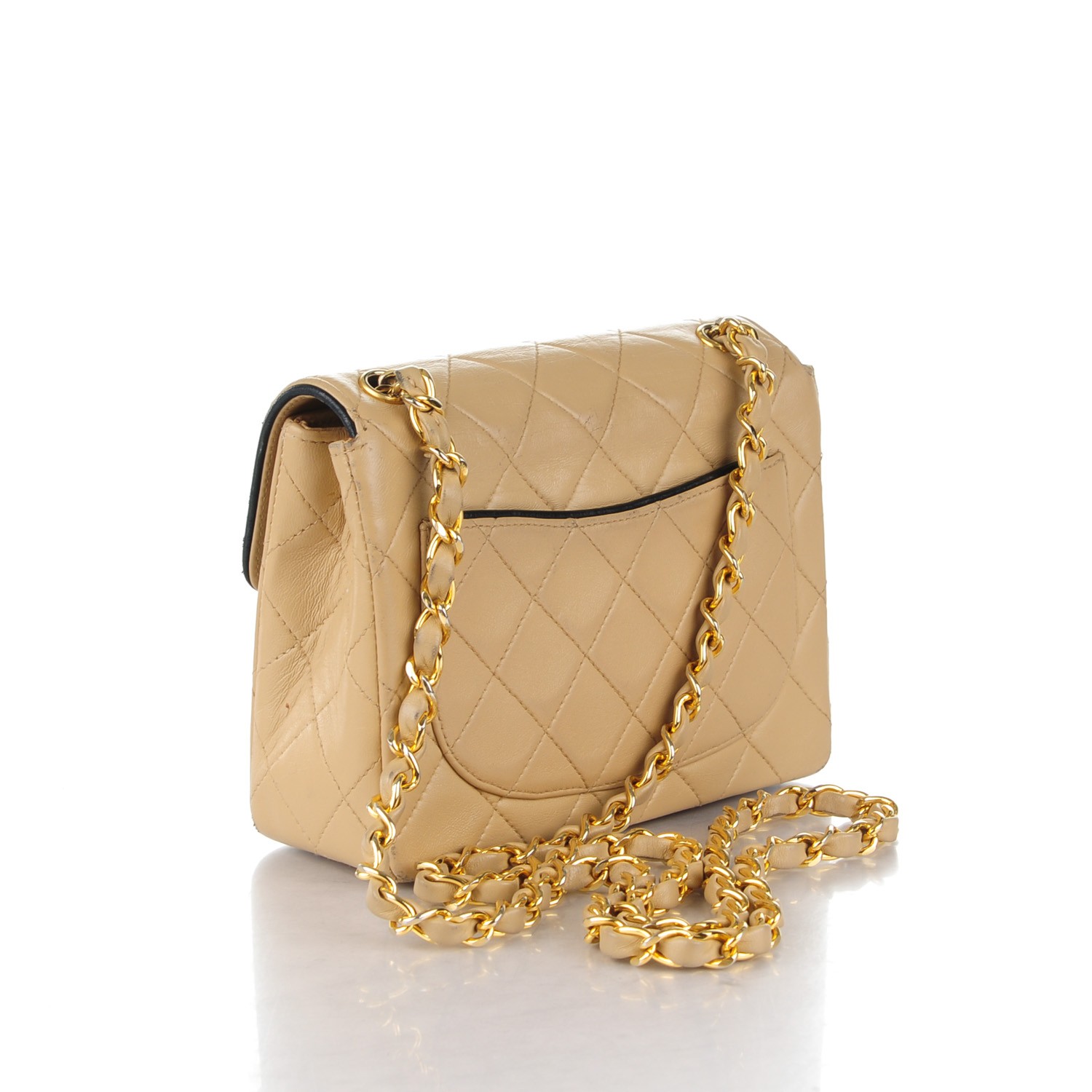 CHANEL Lambskin Quilted Mini Square Flap Beige 207333