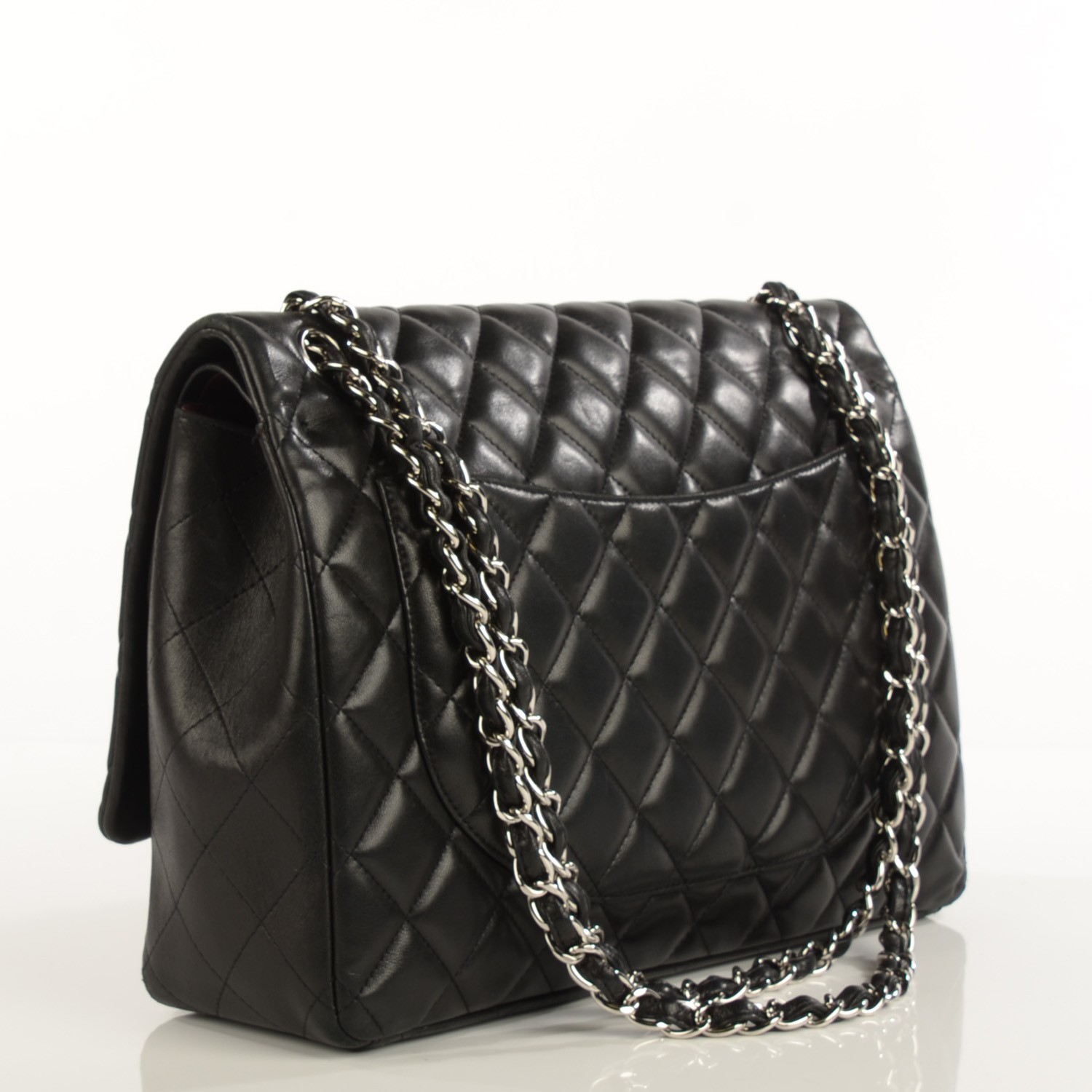 CHANEL Lambskin Quilted Maxi Double Flap Black 114695