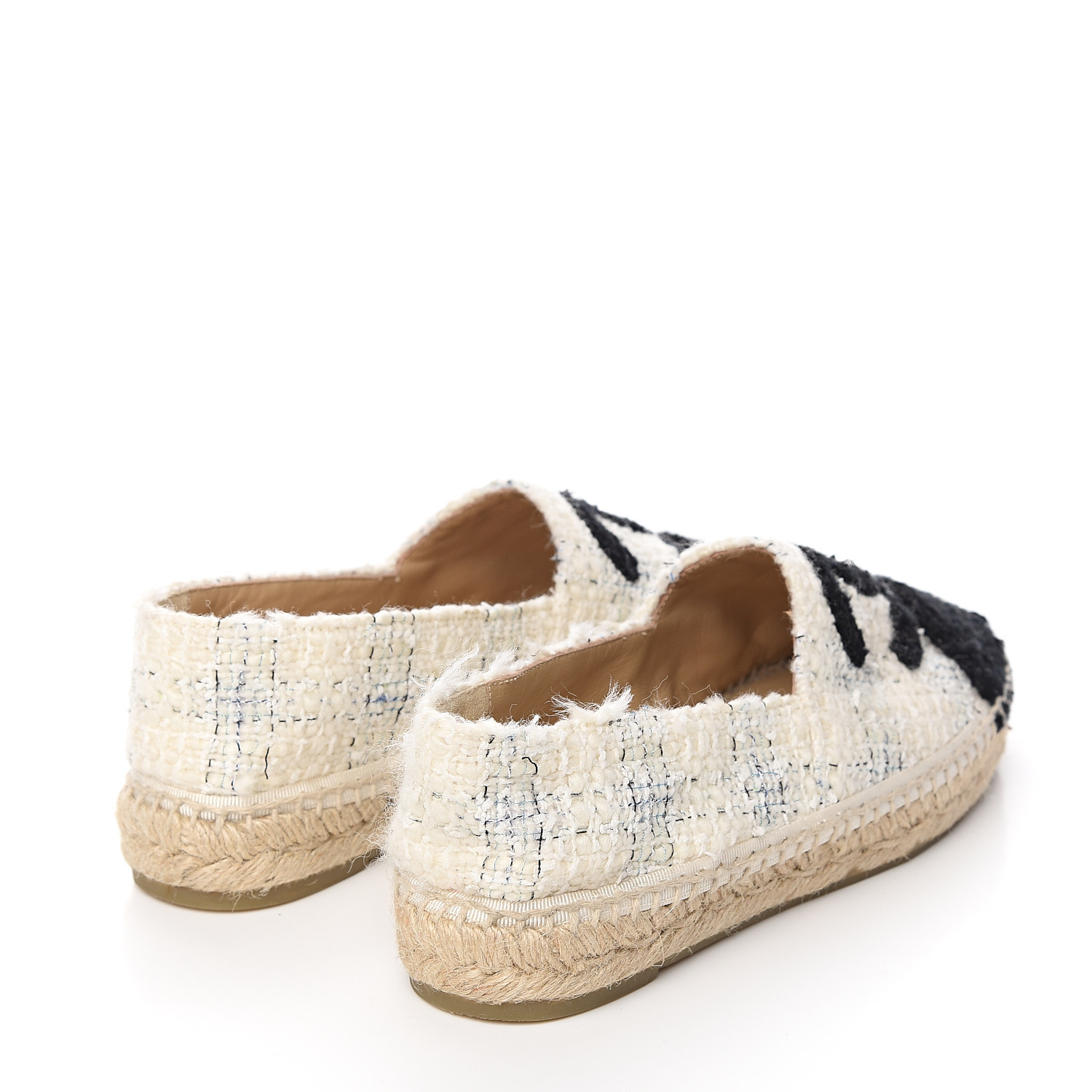 CHANEL Tweed CC Espadrilles 38 Ecru White Blue Black 534412