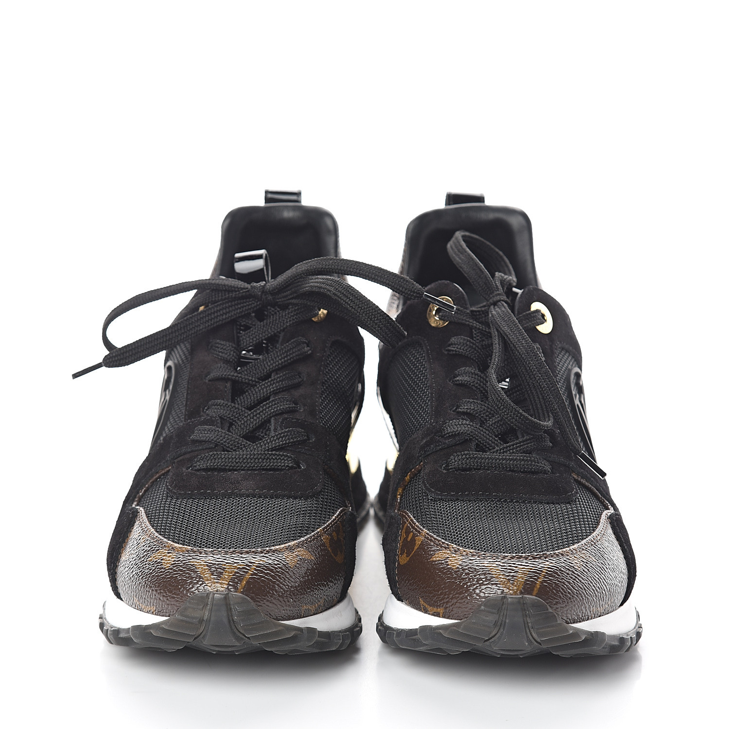 LOUIS VUITTON Monogram Suede Womens Run Away Sneakers 36.5 Black 534188