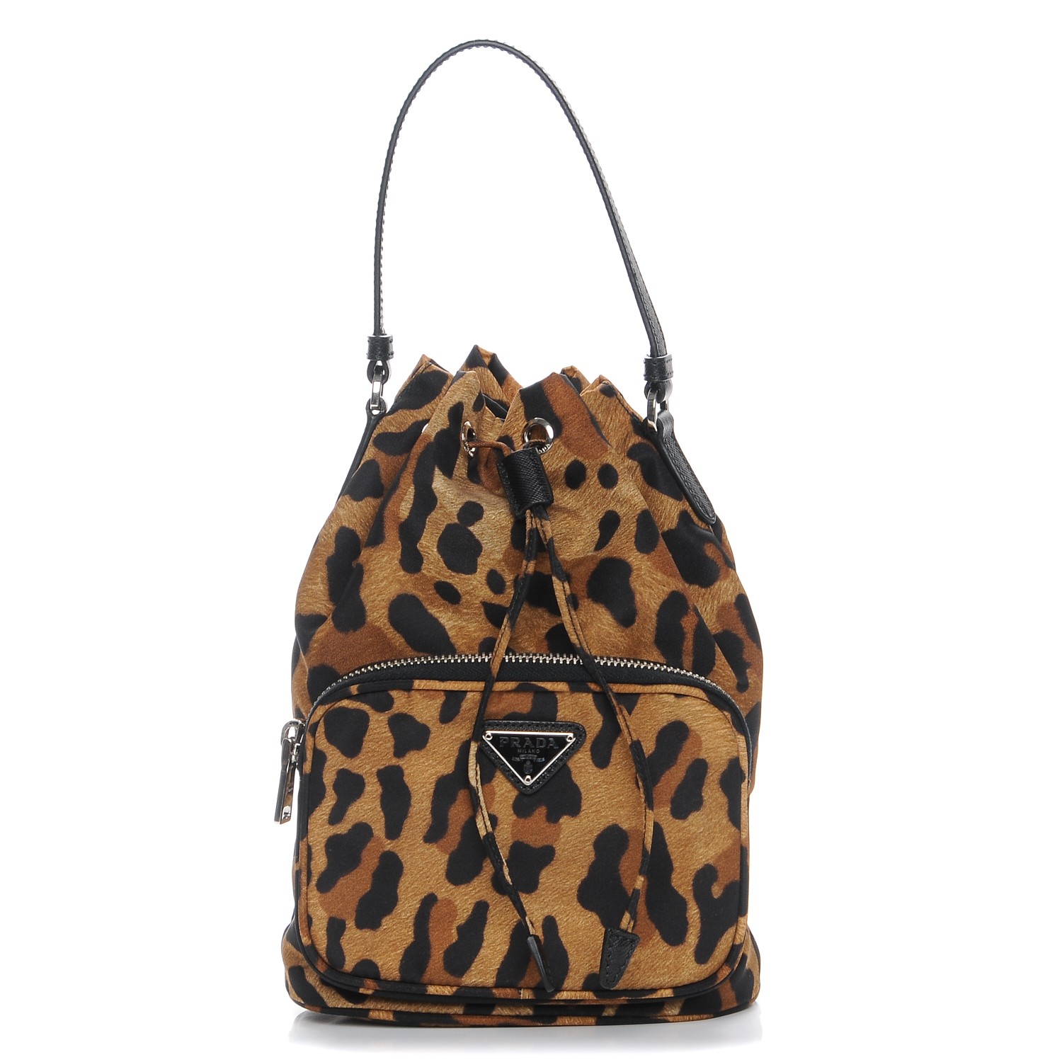 PRADA Tessuto Nylon Leopard Print Mini Bucket Bag Miele 213836 ...