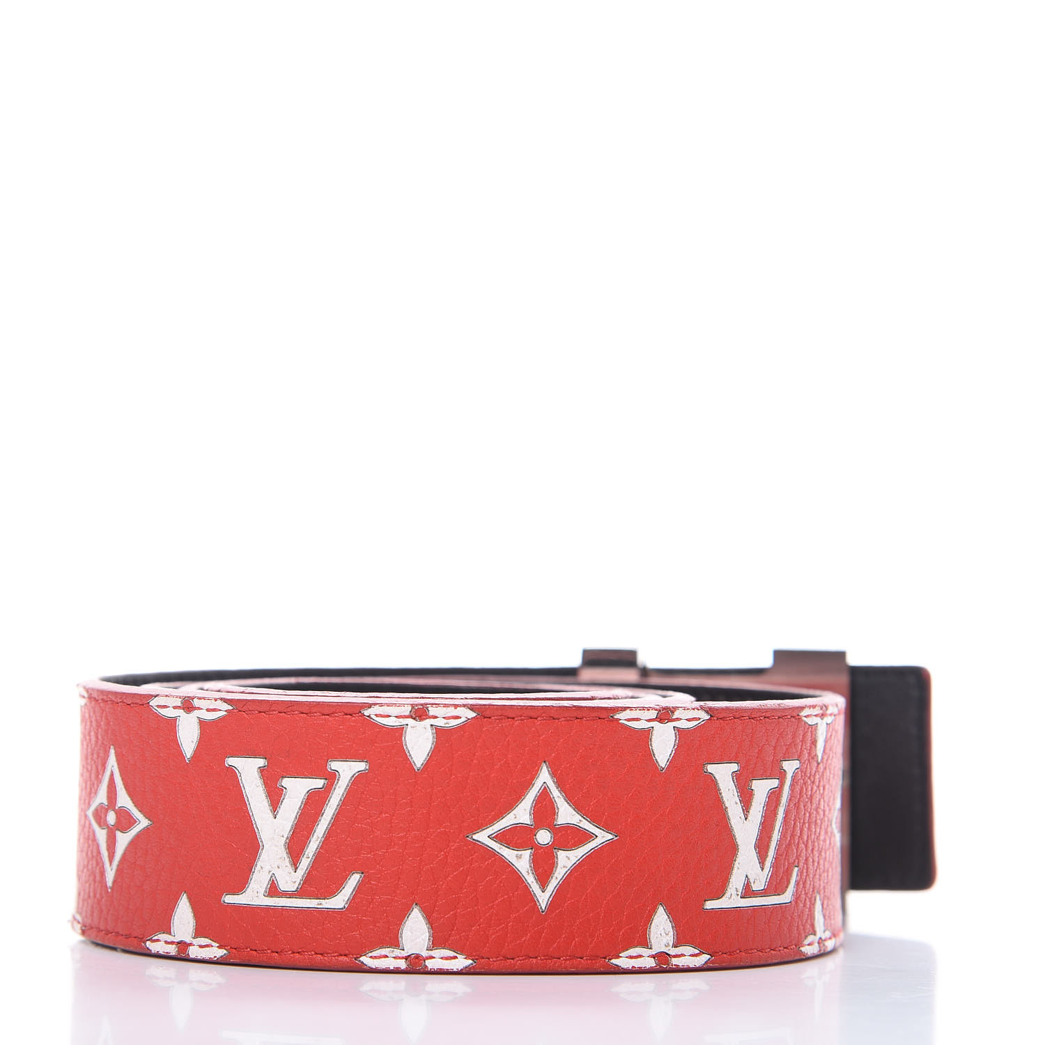 LOUIS VUITTON X SUPREME Monogram 40mm LV Initiales Belt 95 38 Red | FASHIONPHILE