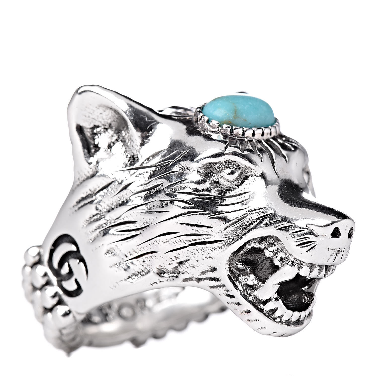 anger forest wolf head ring in silver