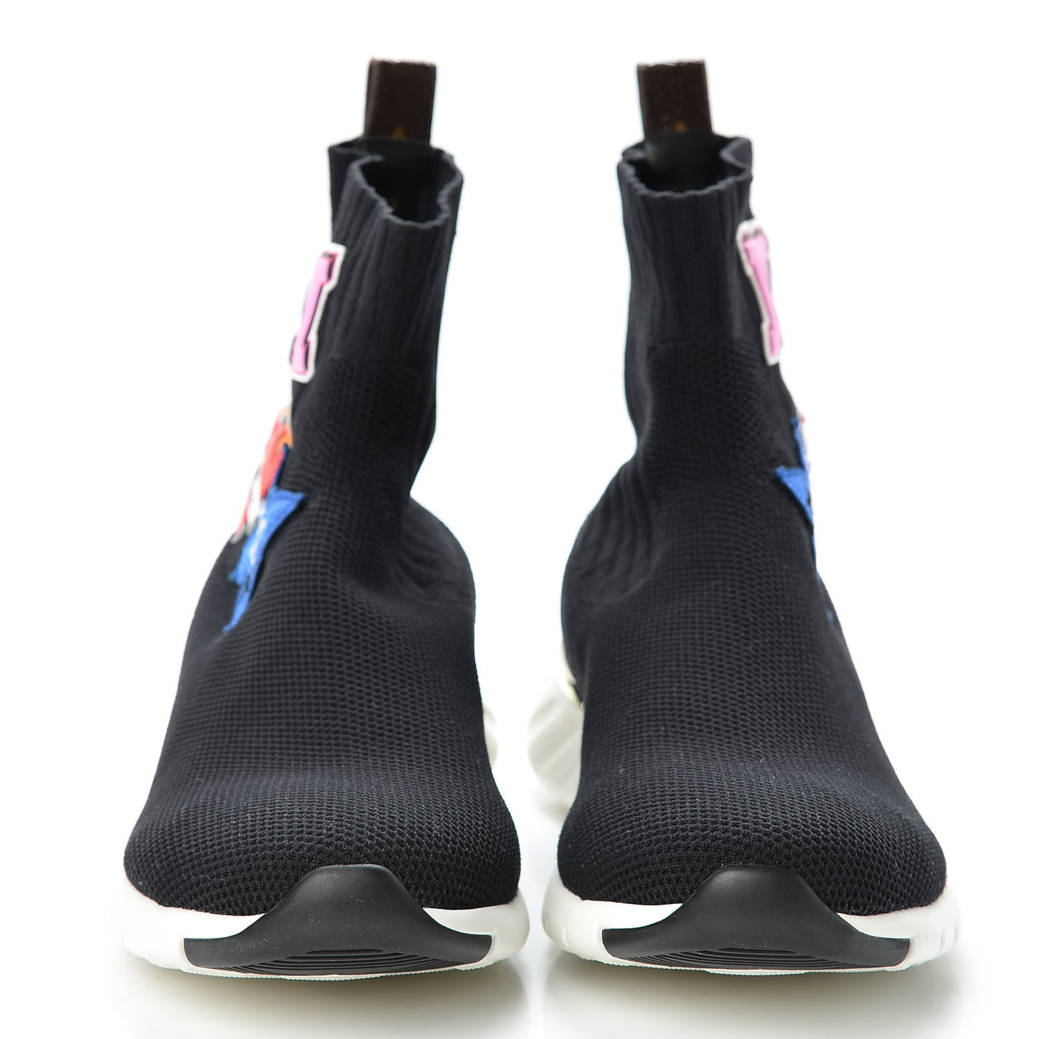 LOUIS VUITTON Stretch Fabric Womens LV Black Heart Sock Sneaker 38.5 Black 458094