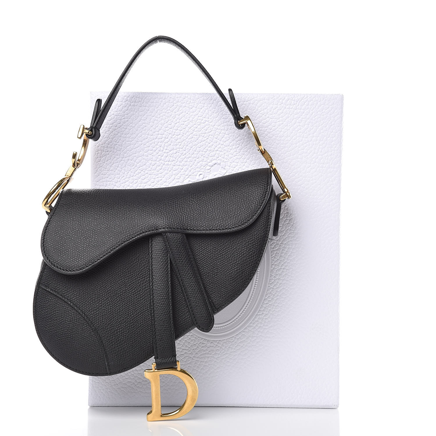 CHRISTIAN DIOR Grained Calfskin Mini Saddle Bag Black 388142