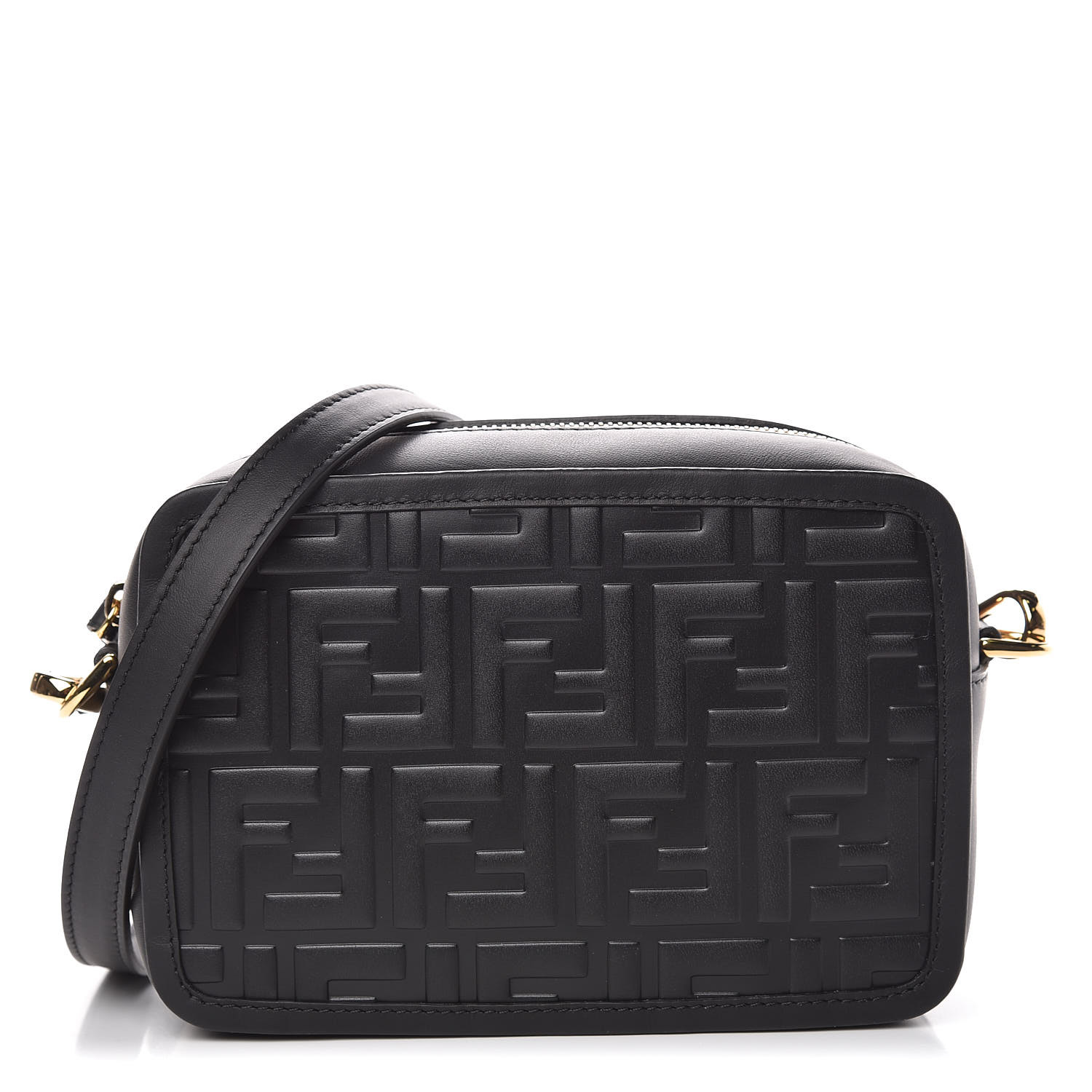 FENDI Calfskin Zucca Embossed Mini Camera Bag Black 387578