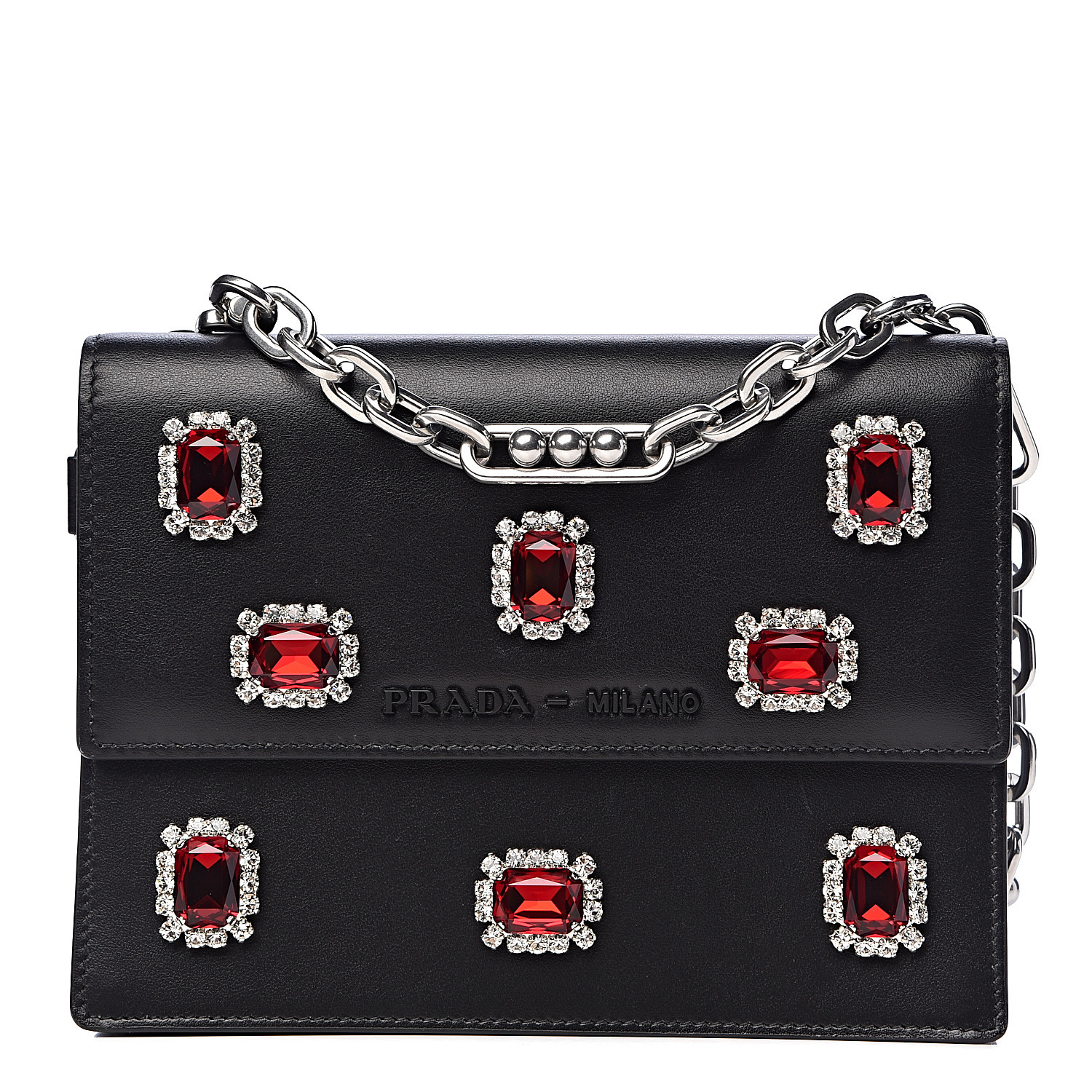 PRADA City Calfskin Crystal Embellished Mini Shoulder Bag Black 485860