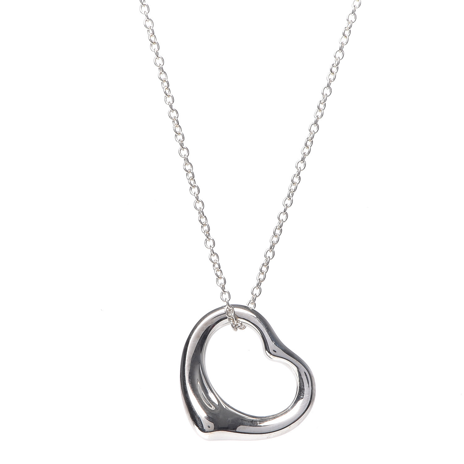 TIFFANY Sterling Silver 14mm Elsa Peretti Open Heart Pendant Necklace ...