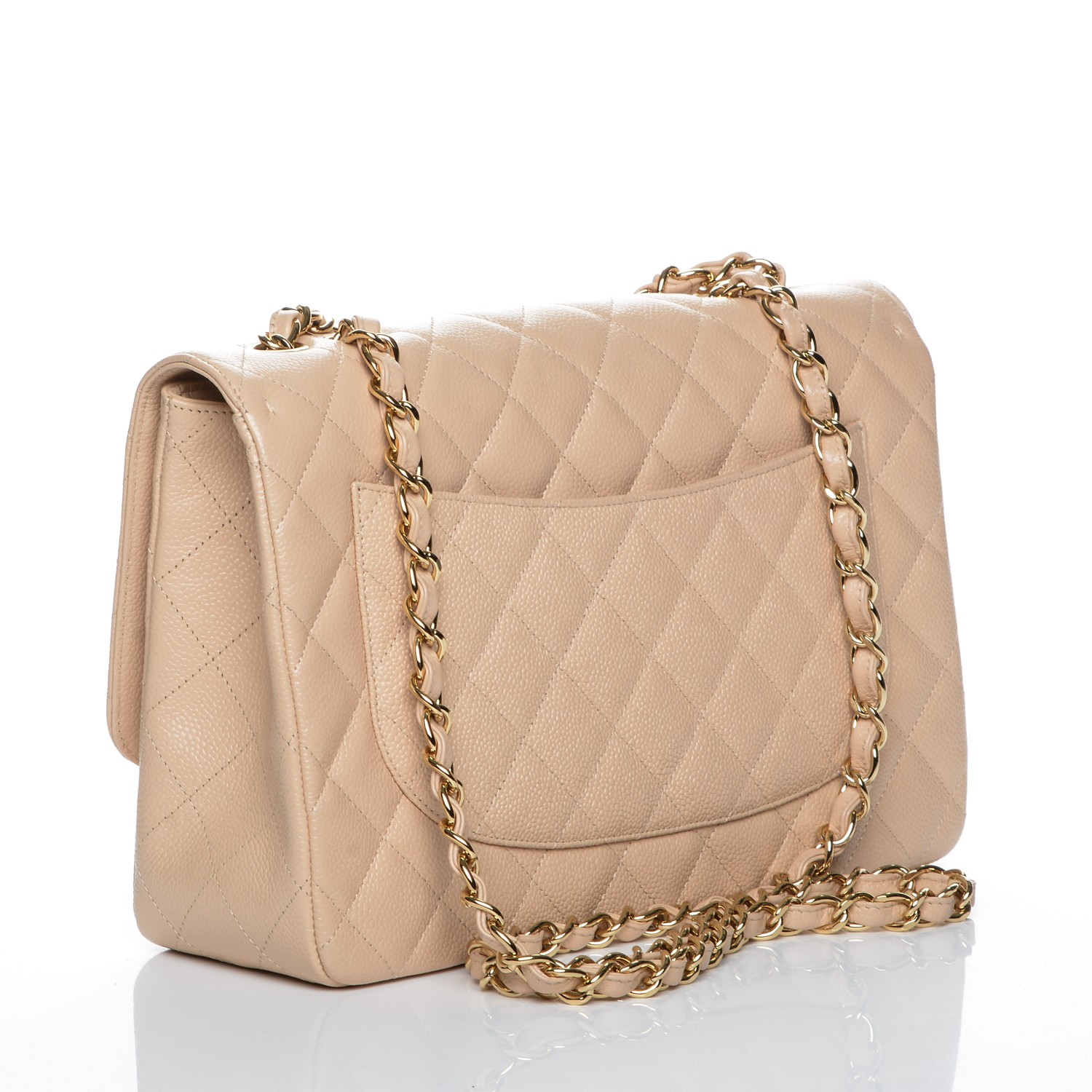 CHANEL Caviar Quilted Jumbo Single Flap Beige Clair 191396