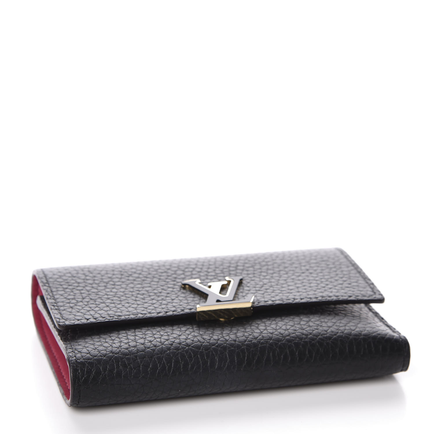 LOUIS VUITTON Taurillon Capucines Compact Wallet Black 561190